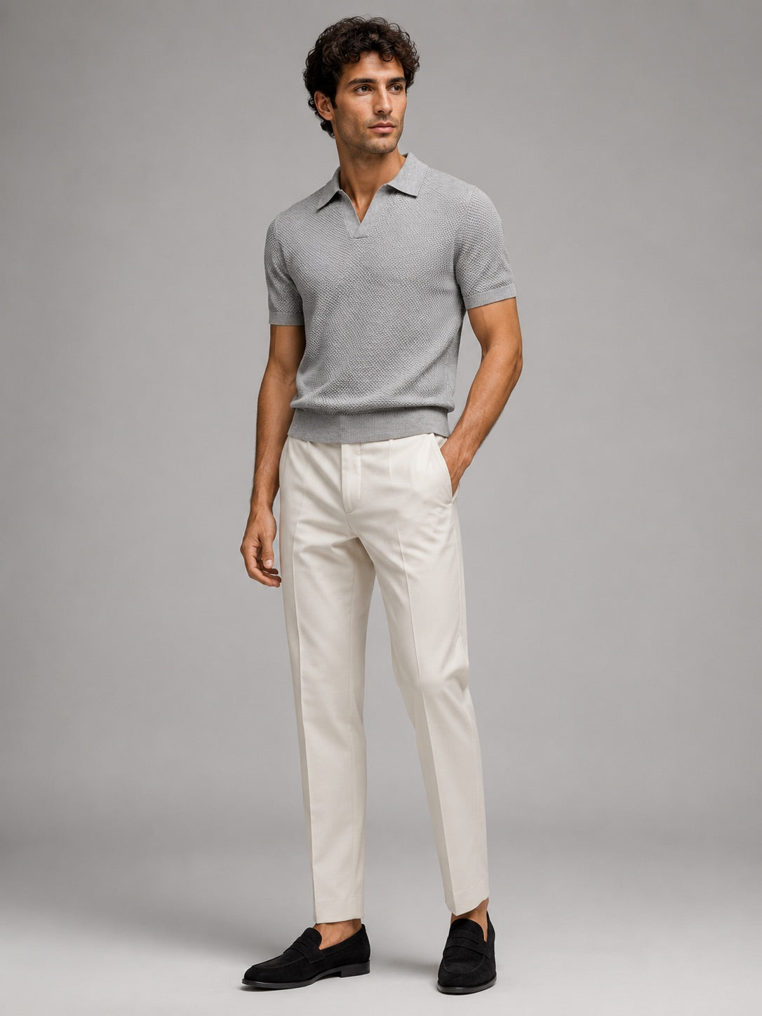 Men’s Knit Polo Shirt Lightweight Breathable Stretch Short Sleeve Summer Polo