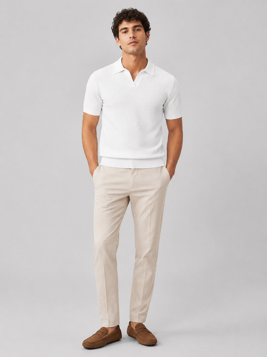 Men’s Knit Polo Shirt Lightweight Breathable Stretch Short Sleeve Summer Polo