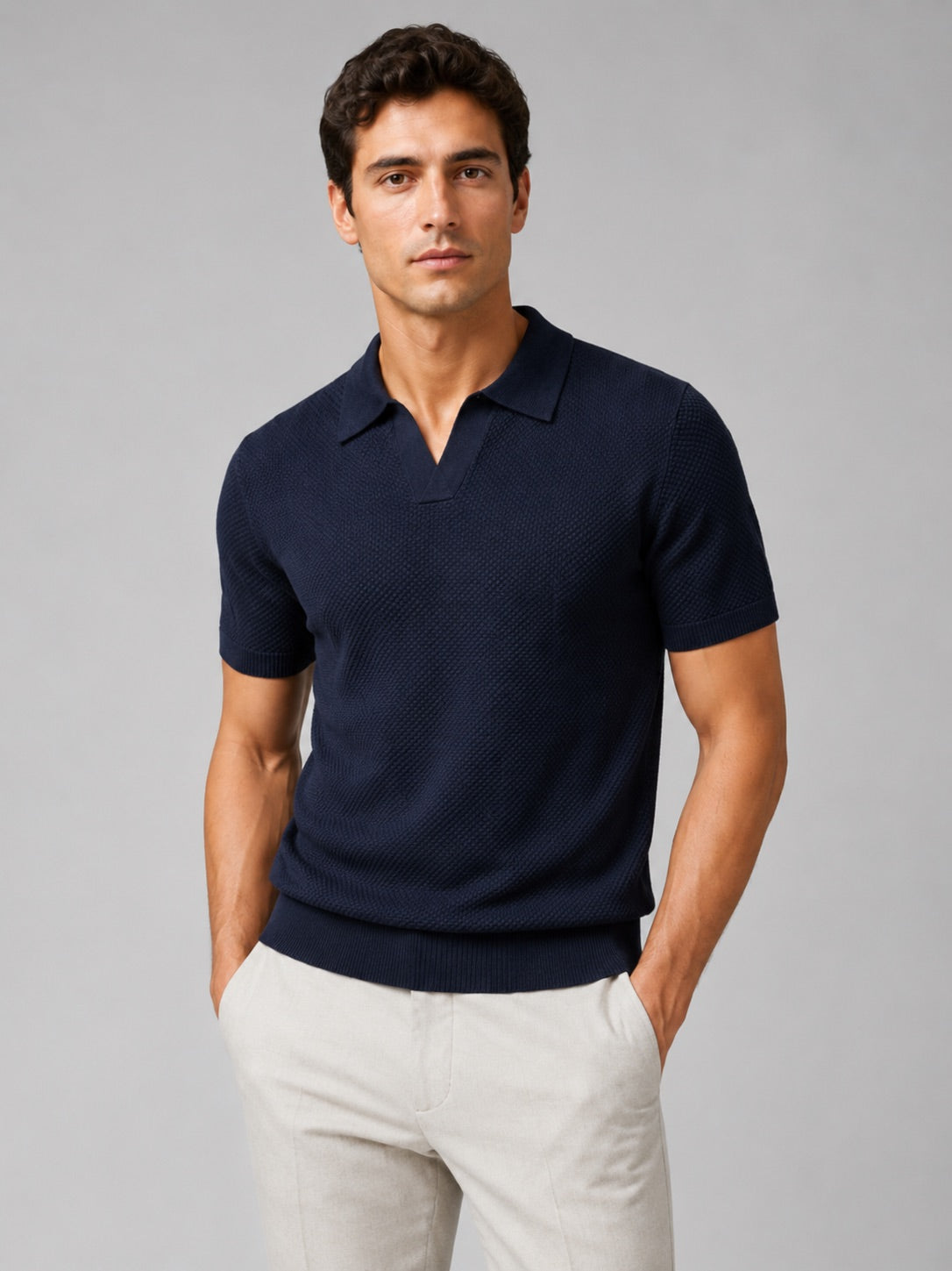 Men’s Knit Polo Shirt Lightweight Breathable Stretch Short Sleeve Summer Polo