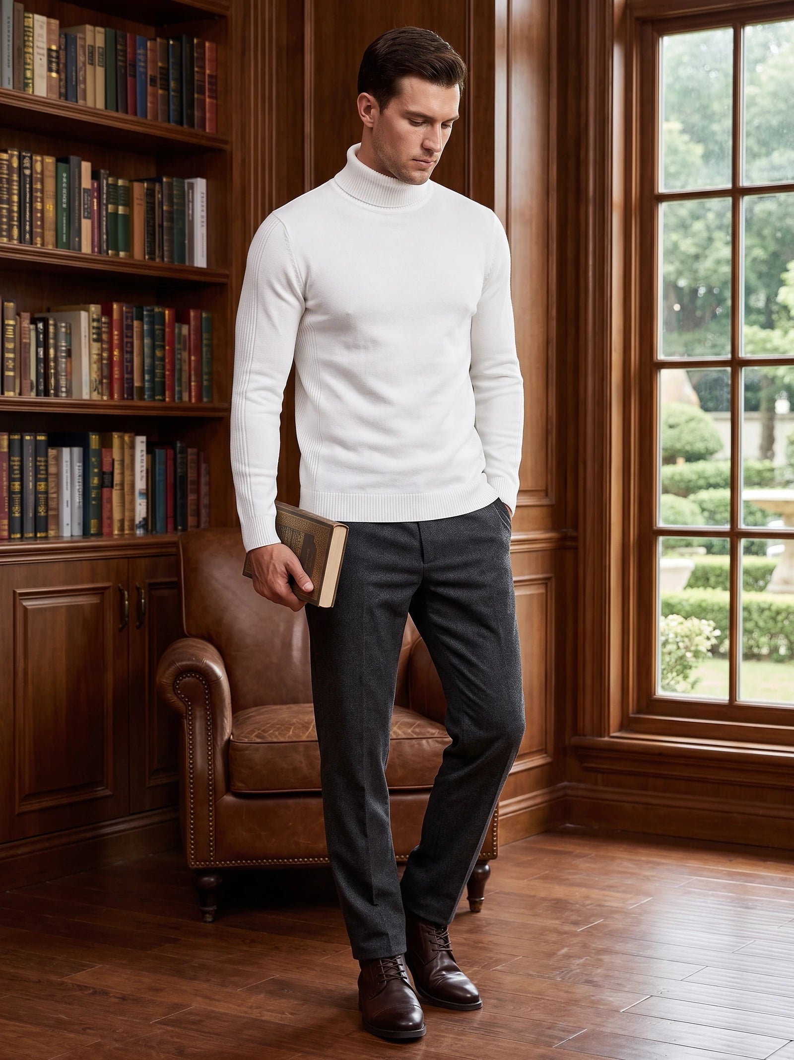 Men's Roll Neck Jumper Slim Fit High Neck Long Sleeve Winter Pullover