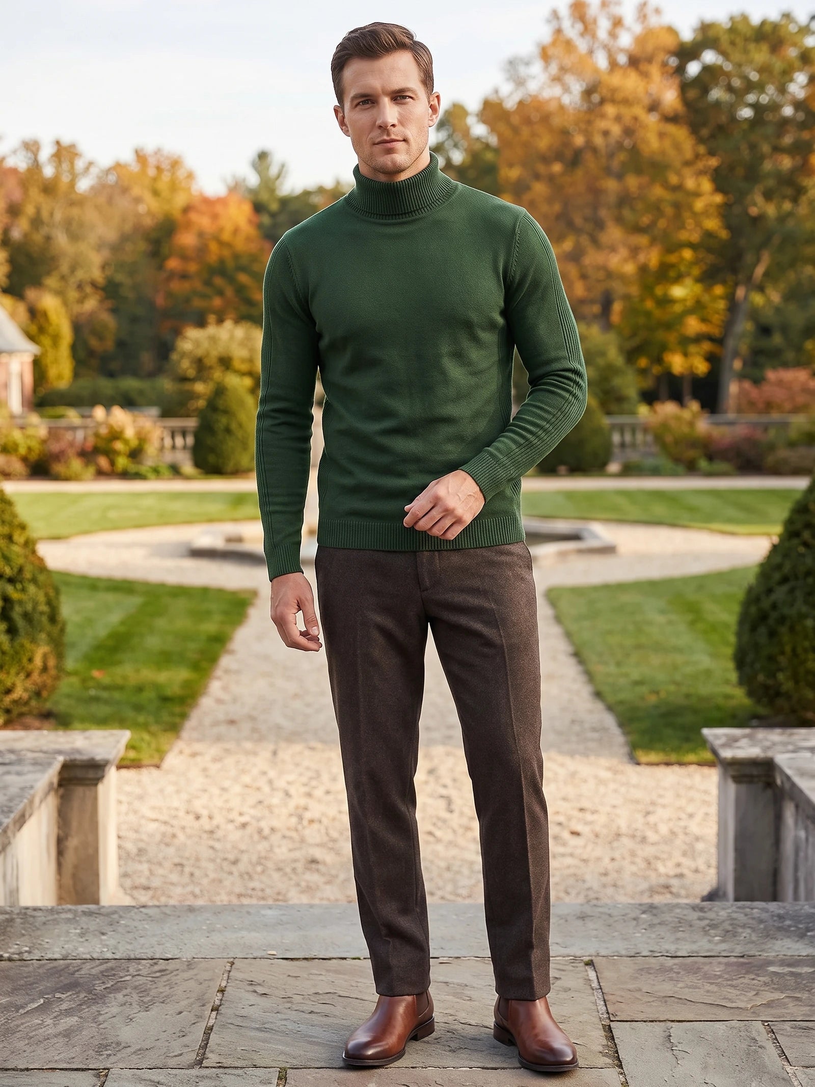 Men's Roll Neck Jumper Slim Fit High Neck Long Sleeve Winter Pullover