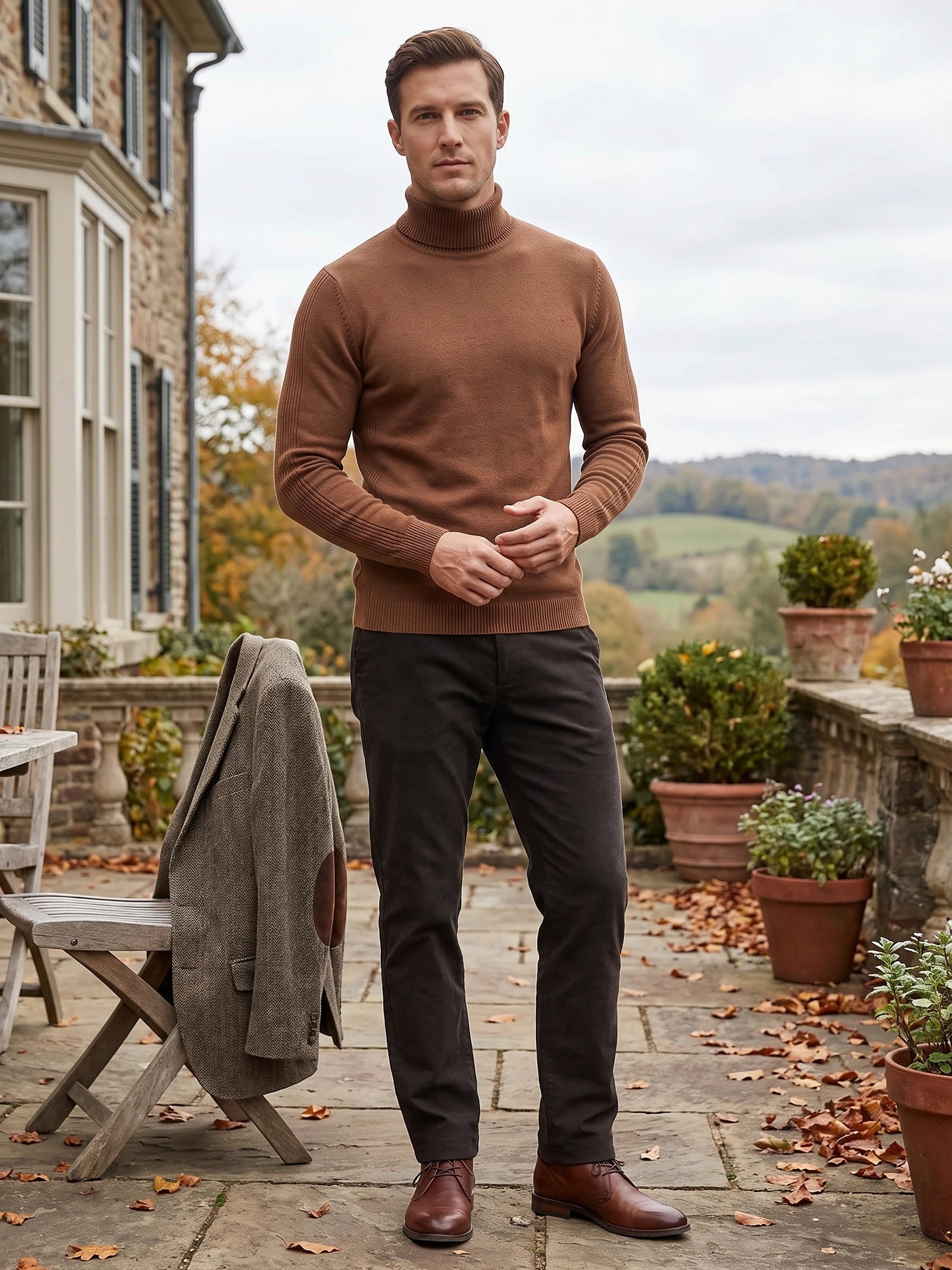 Men's Roll Neck Jumper Slim Fit High Neck Long Sleeve Winter Pullover