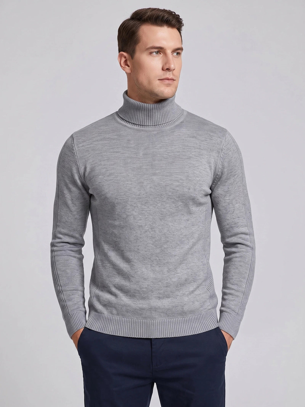 Men's Roll Neck Jumper Slim Fit High Neck Long Sleeve Winter Pullover