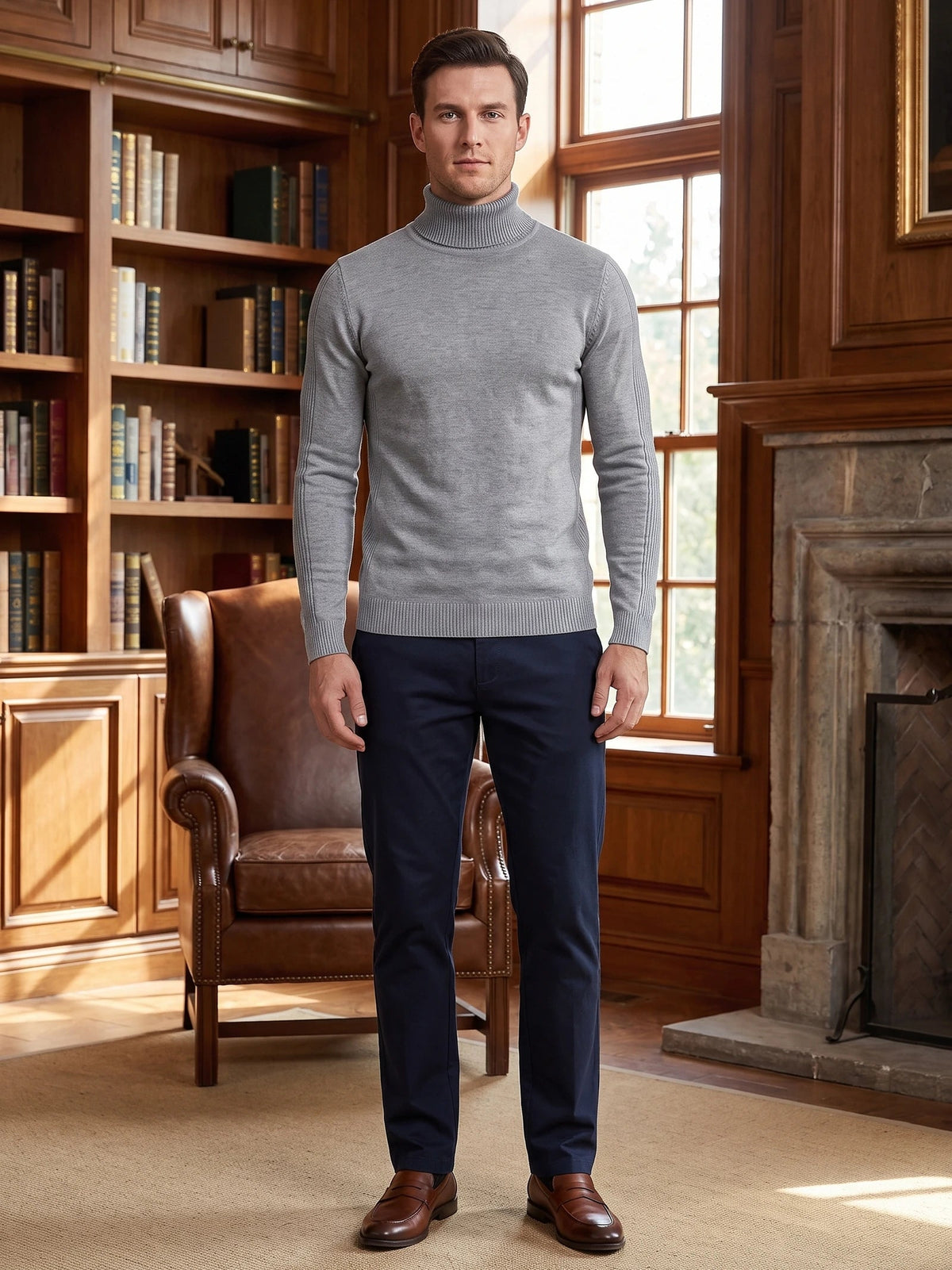 Men's Roll Neck Jumper Slim Fit High Neck Long Sleeve Winter Pullover