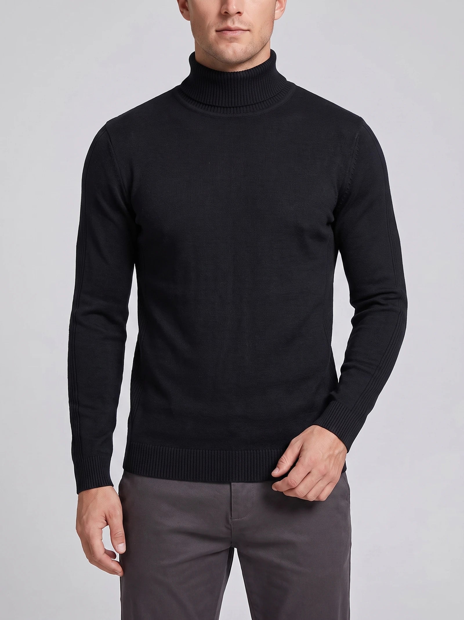 Men's Roll Neck Jumper Slim Fit High Neck Long Sleeve Winter Pullover