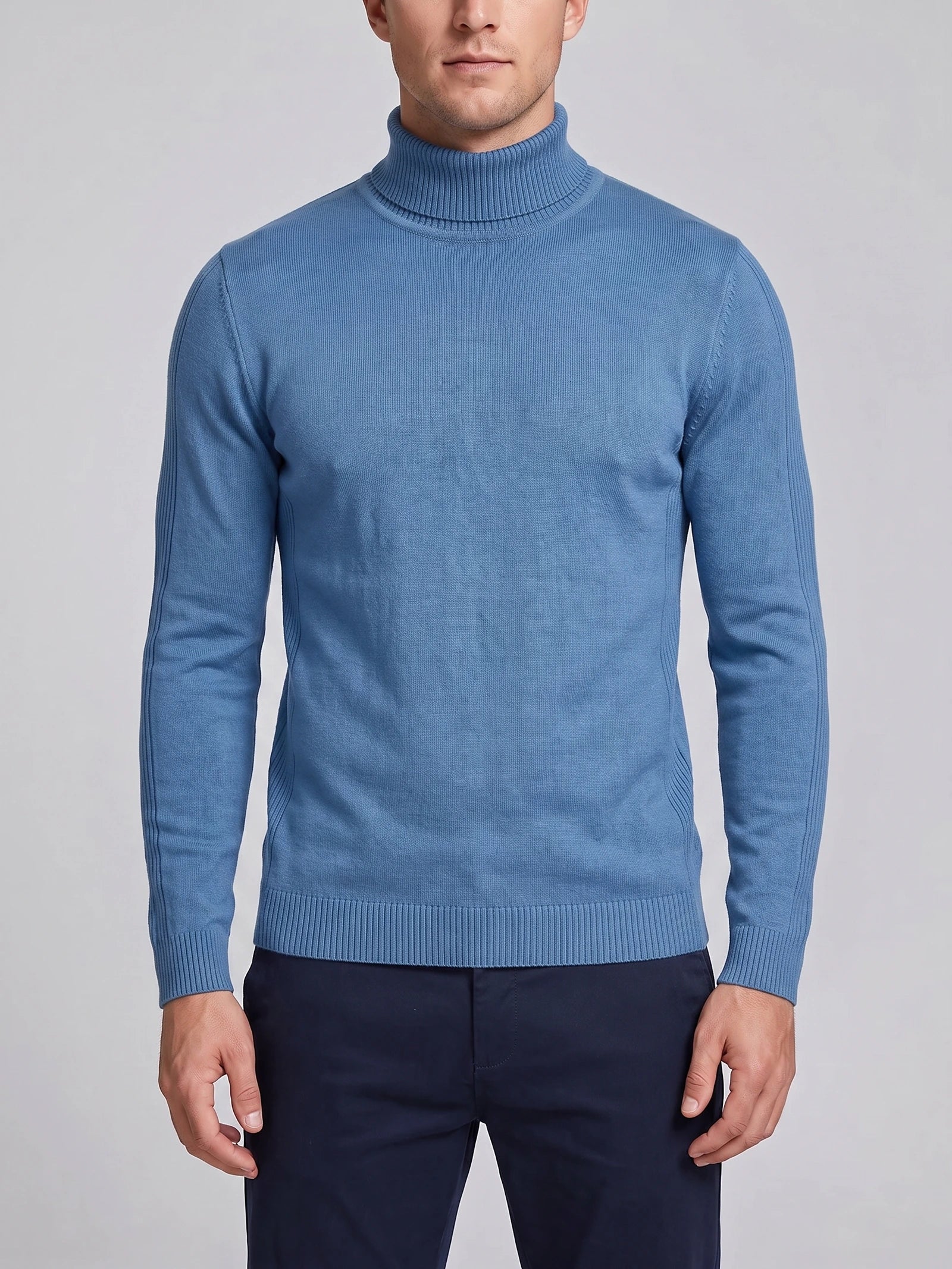 Men's Roll Neck Jumper Slim Fit High Neck Long Sleeve Winter Pullover