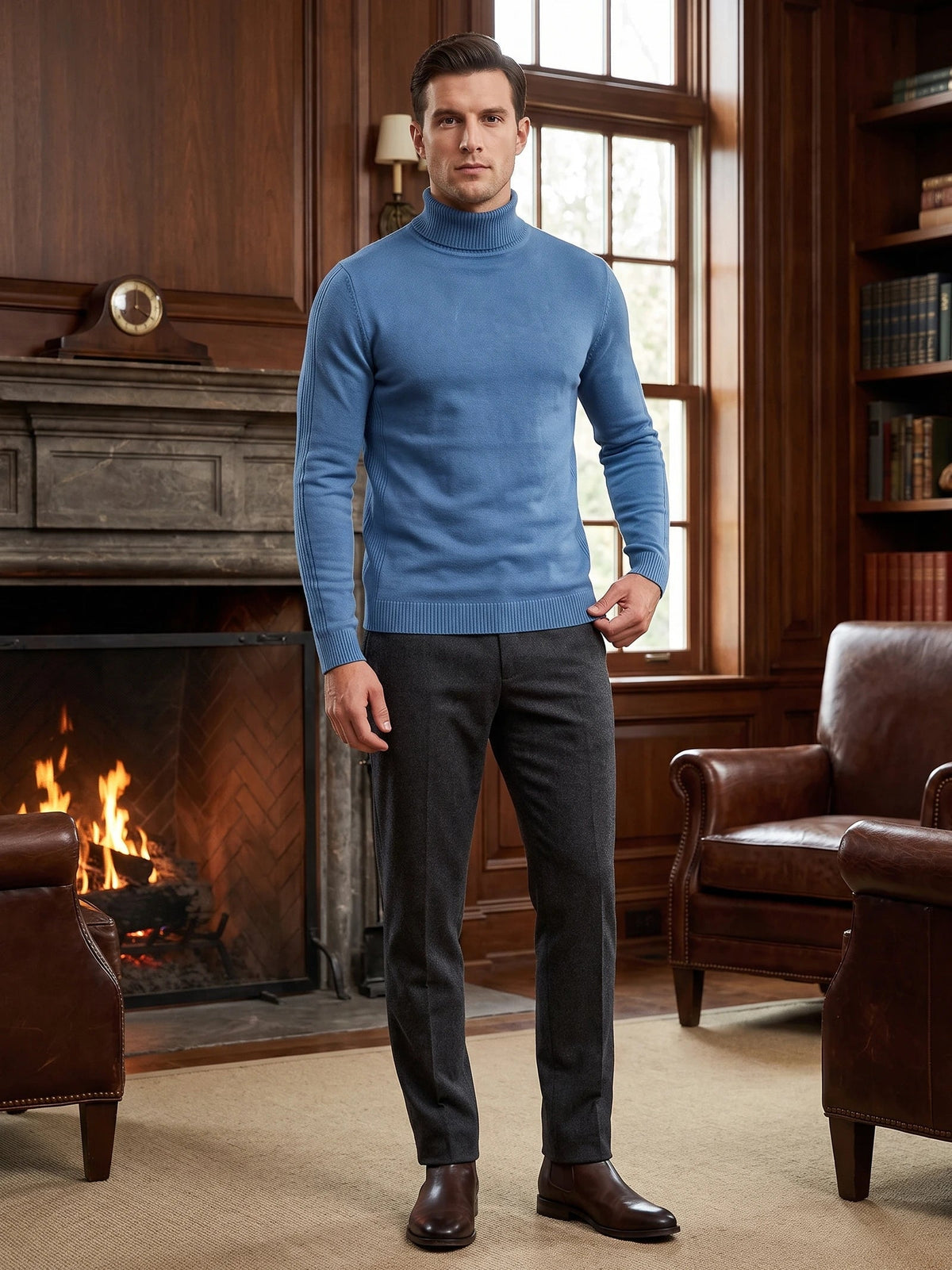 Men's Roll Neck Jumper Slim Fit High Neck Long Sleeve Winter Pullover