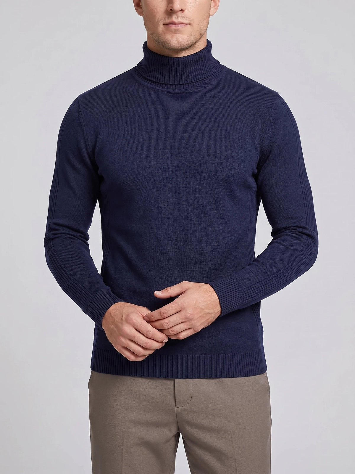 Men's Roll Neck Jumper Slim Fit High Neck Long Sleeve Winter Pullover