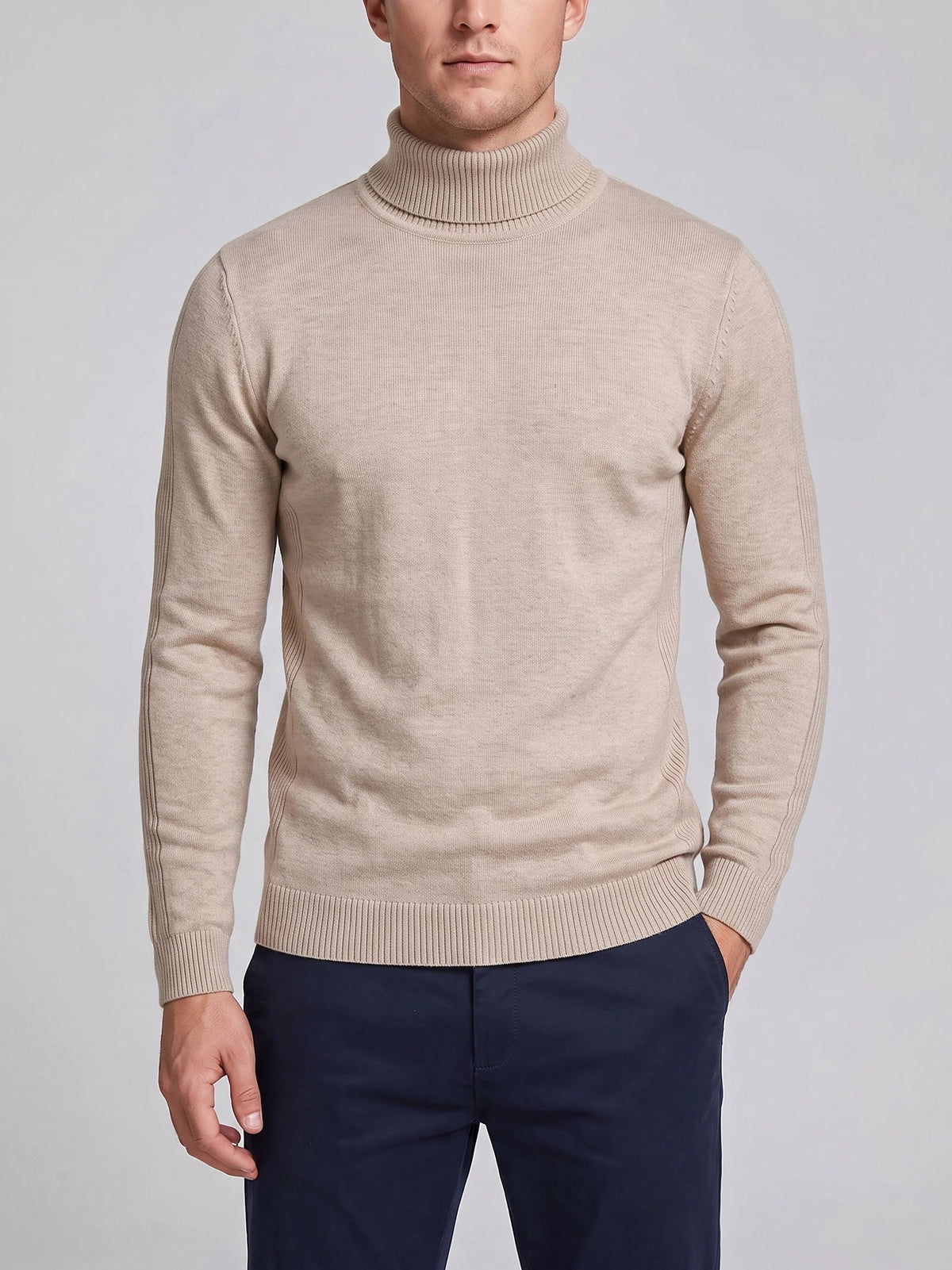 Men's Roll Neck Jumper Slim Fit High Neck Long Sleeve Winter Pullover