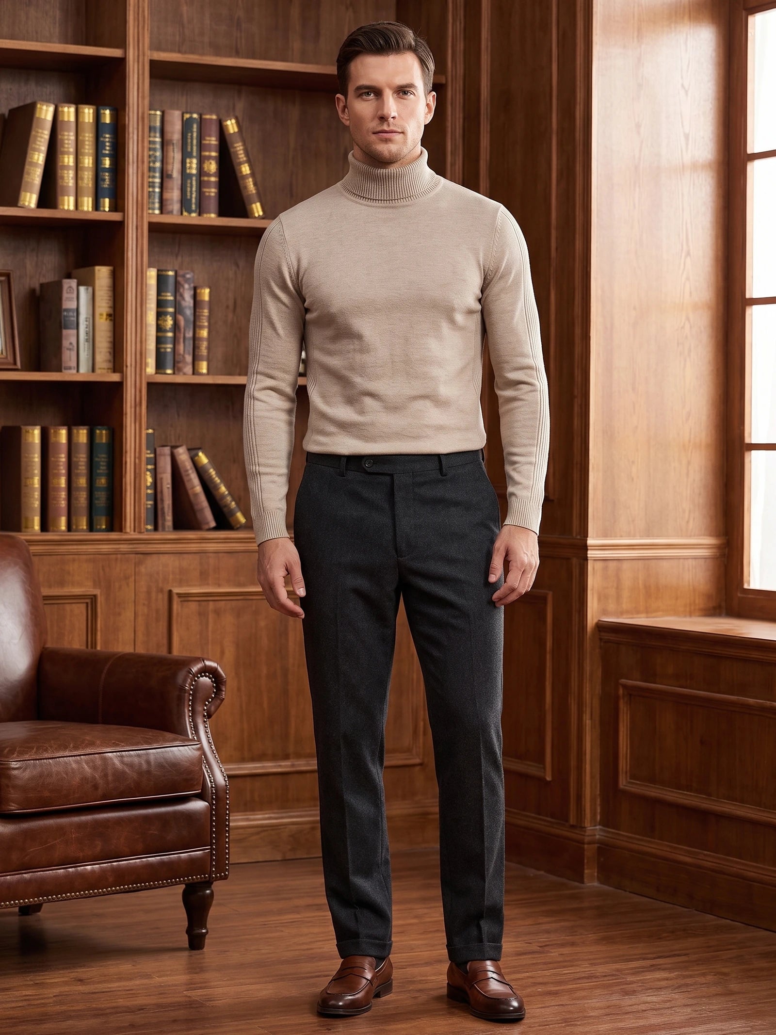 Men's Roll Neck Jumper Slim Fit High Neck Long Sleeve Winter Pullover