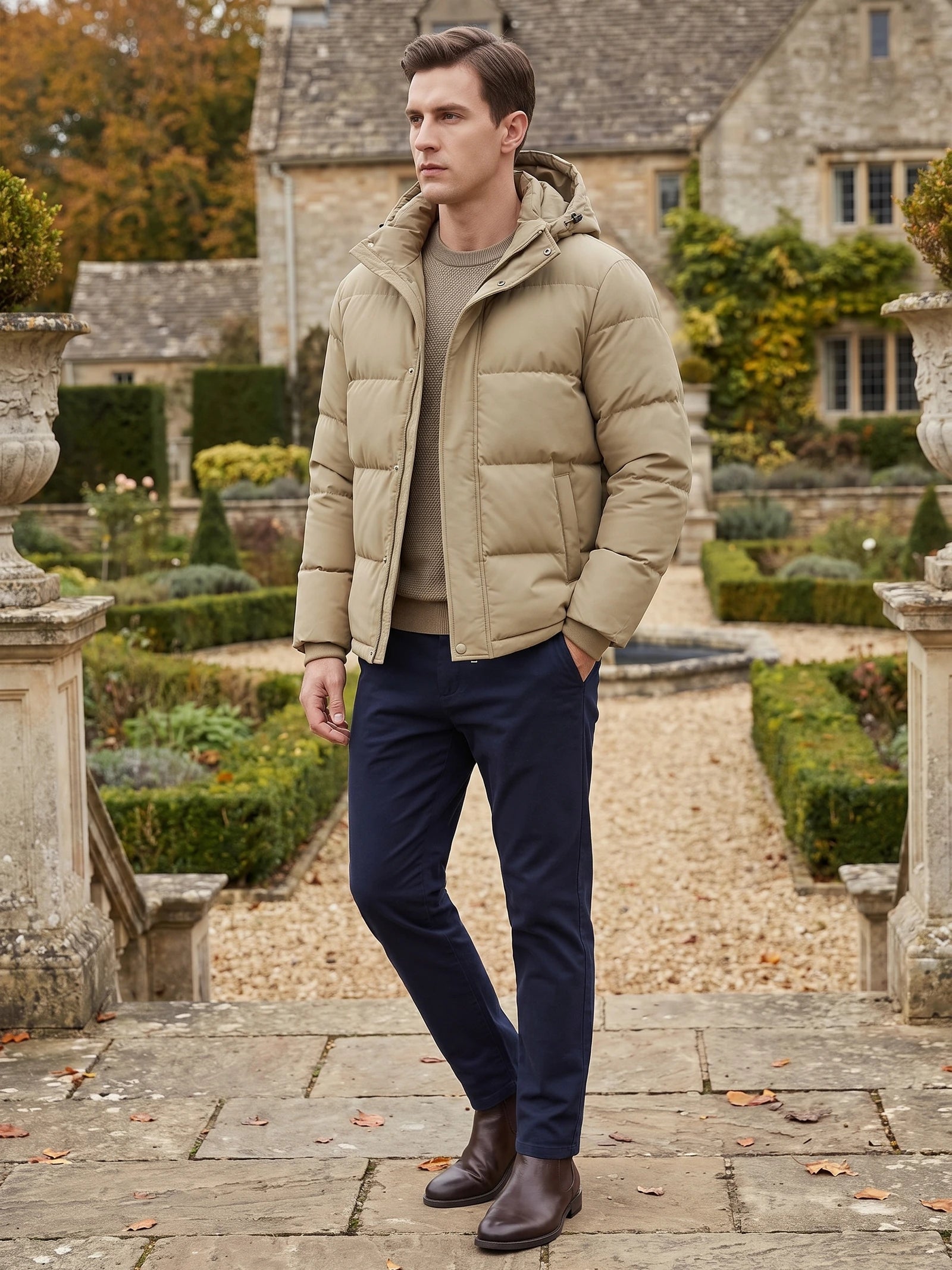 Men's Hooded Puffer Jacket, Water-Resistant Thermal Winter Coat