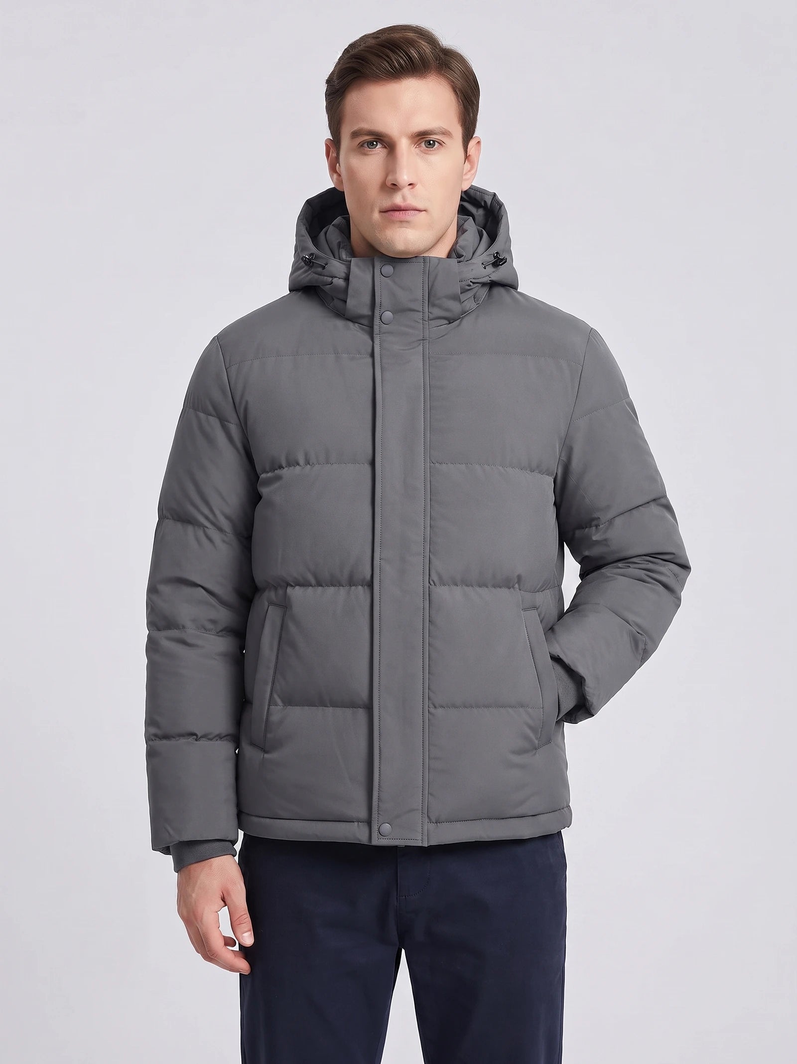 Men's Hooded Puffer Jacket, Water-Resistant Thermal Winter Coat