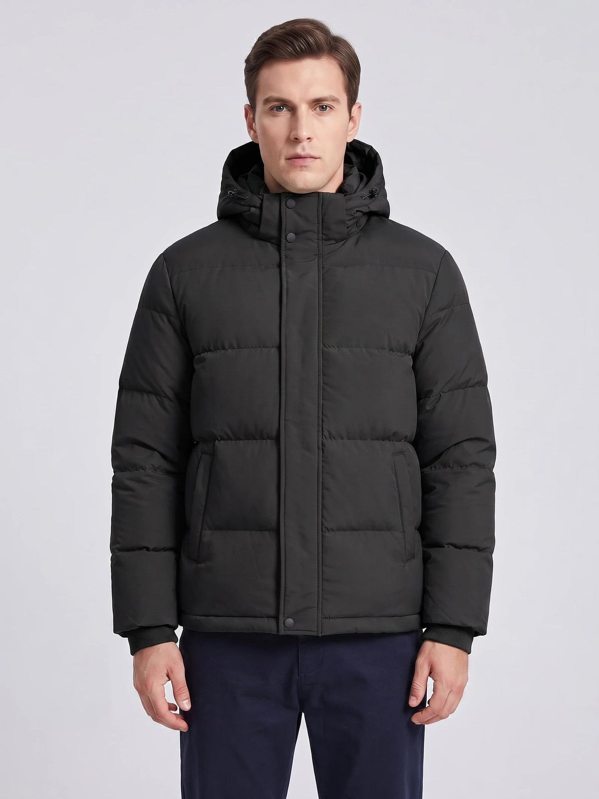 Men's Hooded Puffer Jacket, Water-Resistant Thermal Winter Coat
