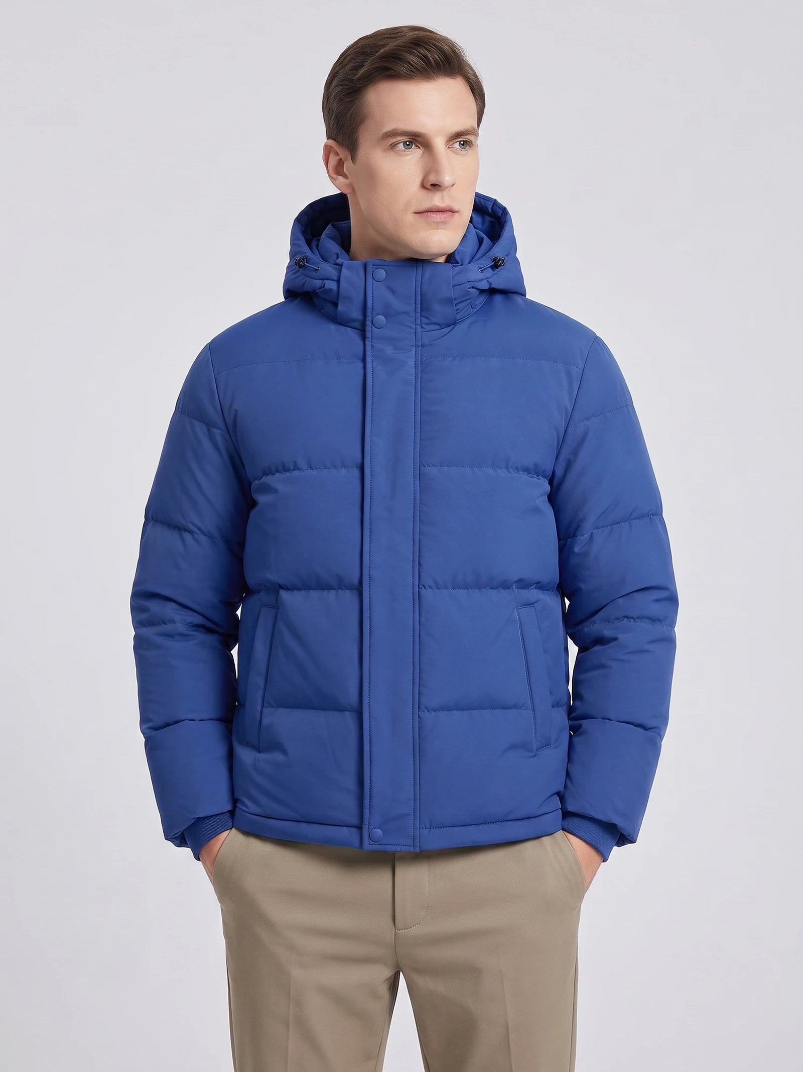 Men's Hooded Puffer Jacket, Water-Resistant Thermal Winter Coat
