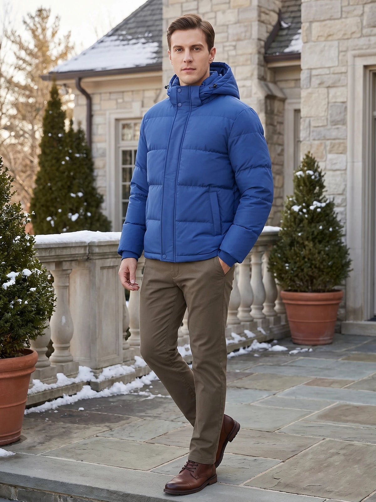 Men's Hooded Puffer Jacket, Water-Resistant Thermal Winter Coat