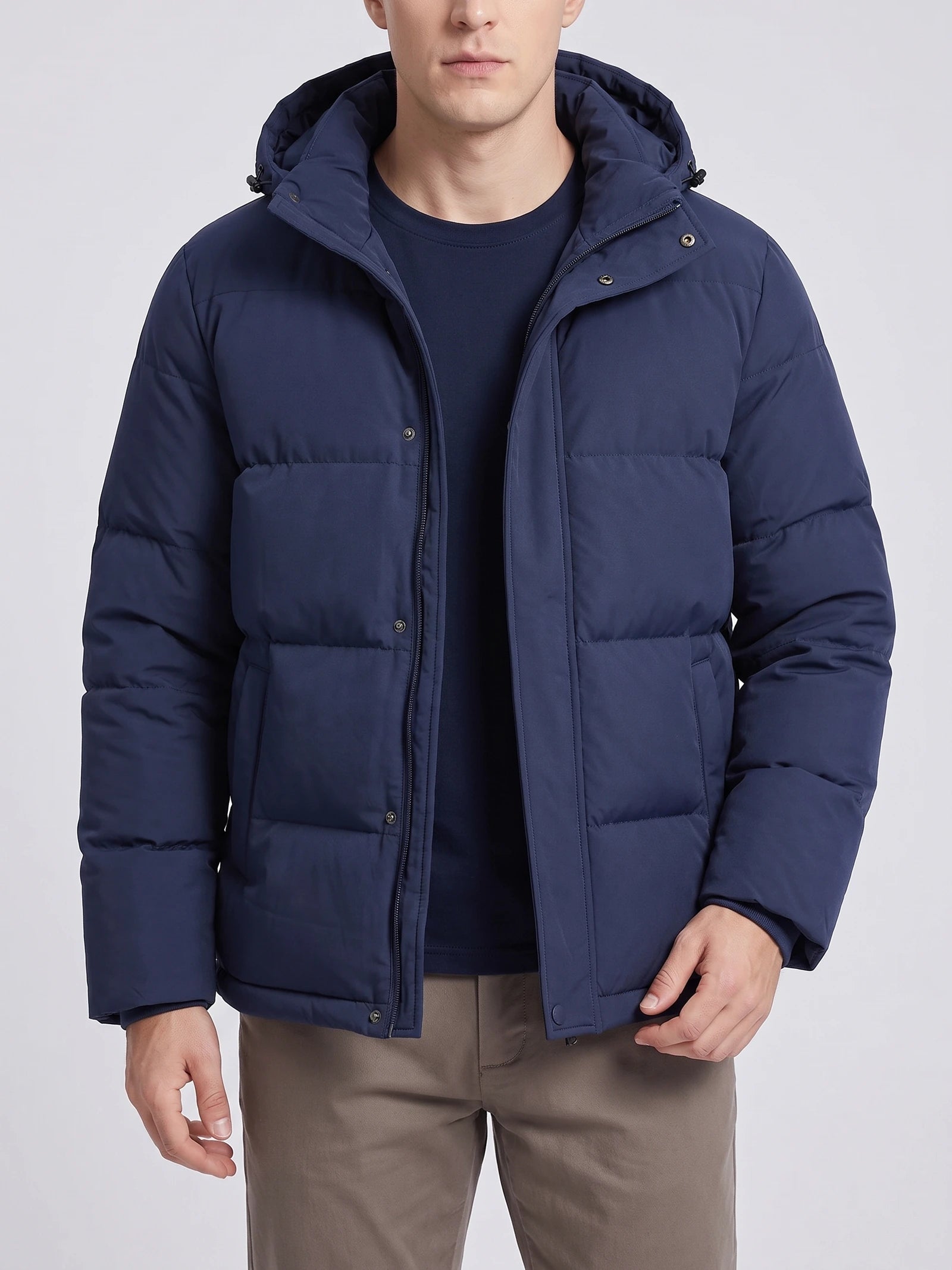 Men's Hooded Puffer Jacket, Water-Resistant Thermal Winter Coat
