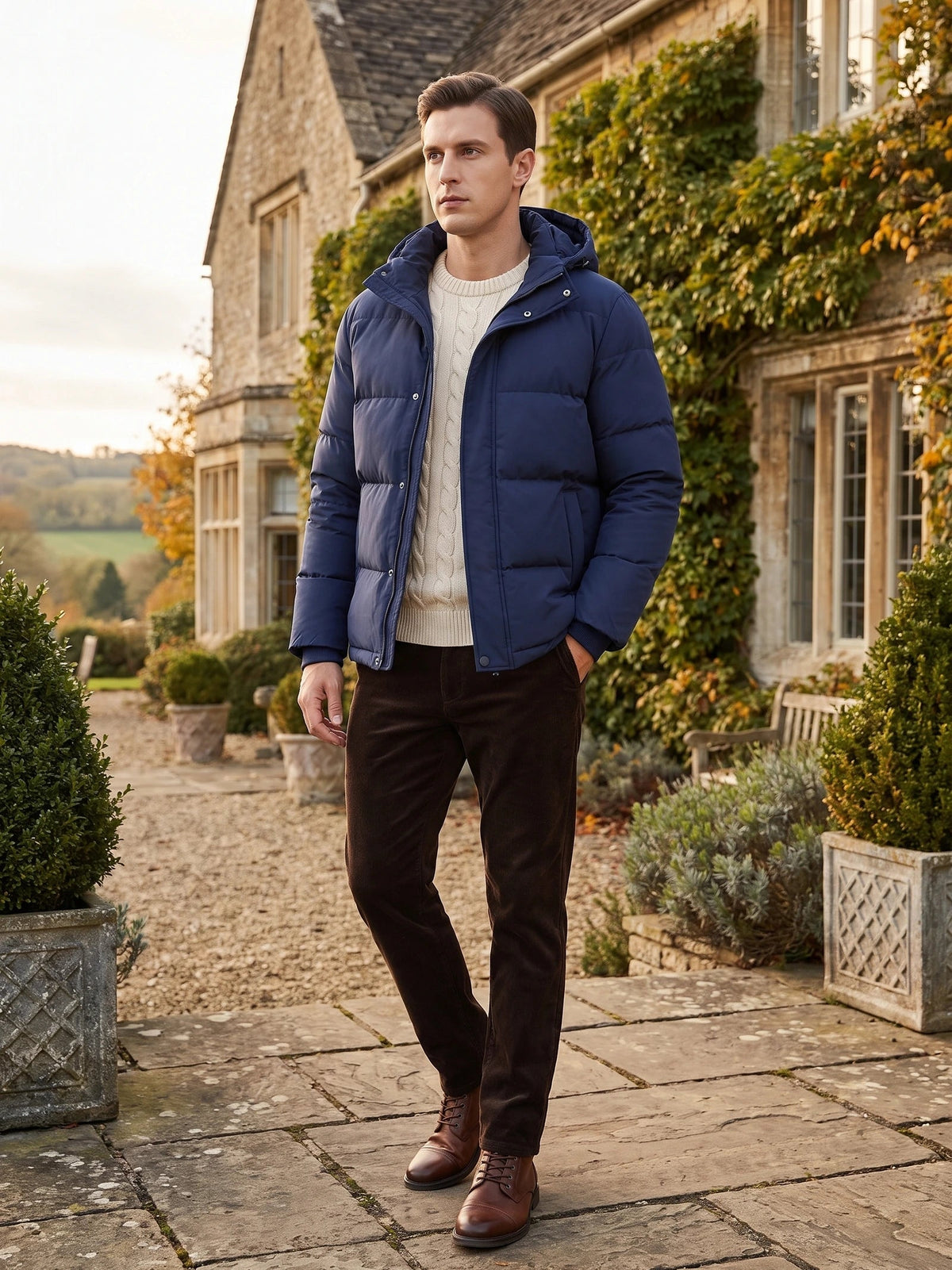 Men's Hooded Puffer Jacket, Water-Resistant Thermal Winter Coat