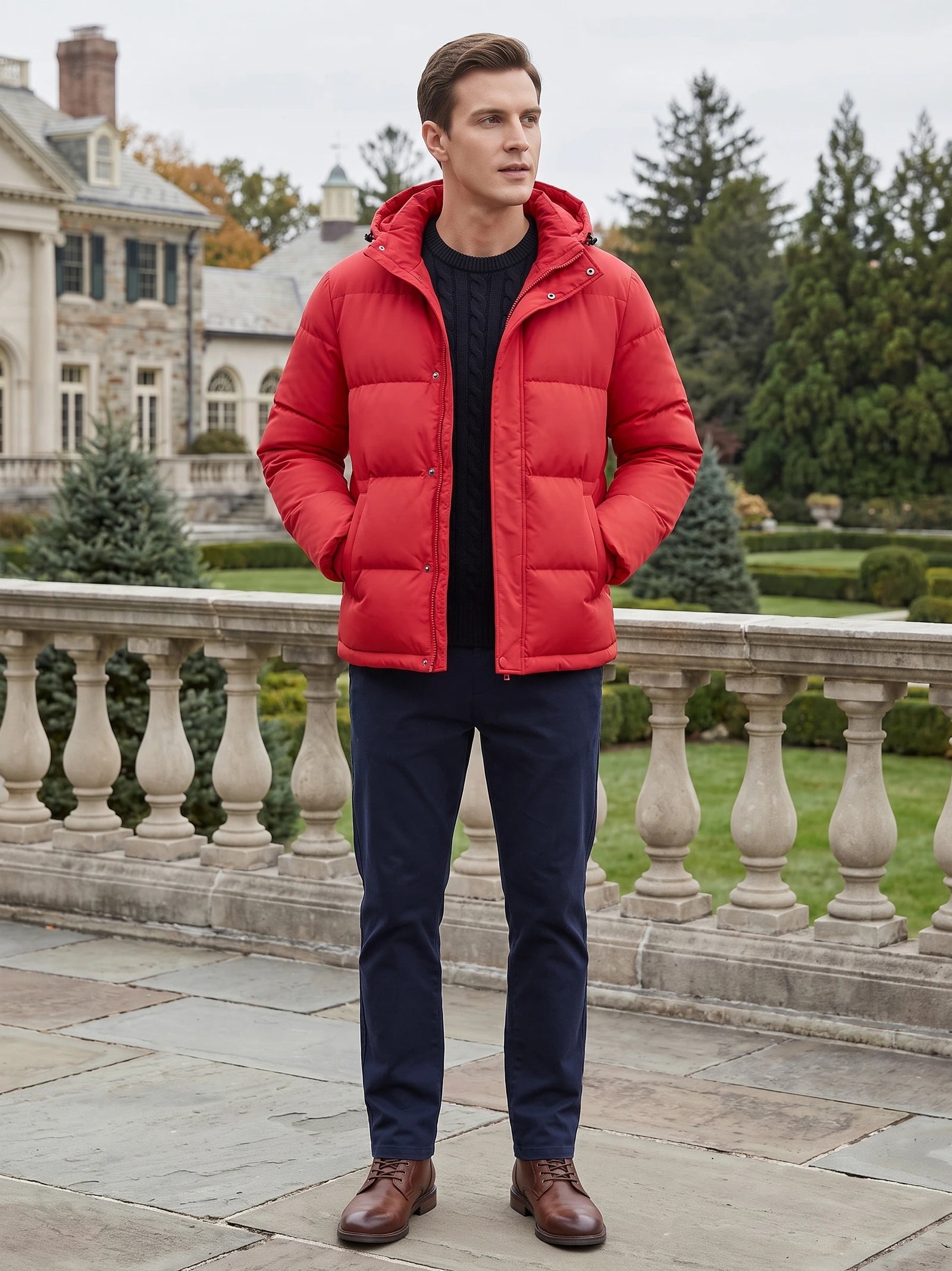 Men's Hooded Puffer Jacket, Water-Resistant Thermal Winter Coat