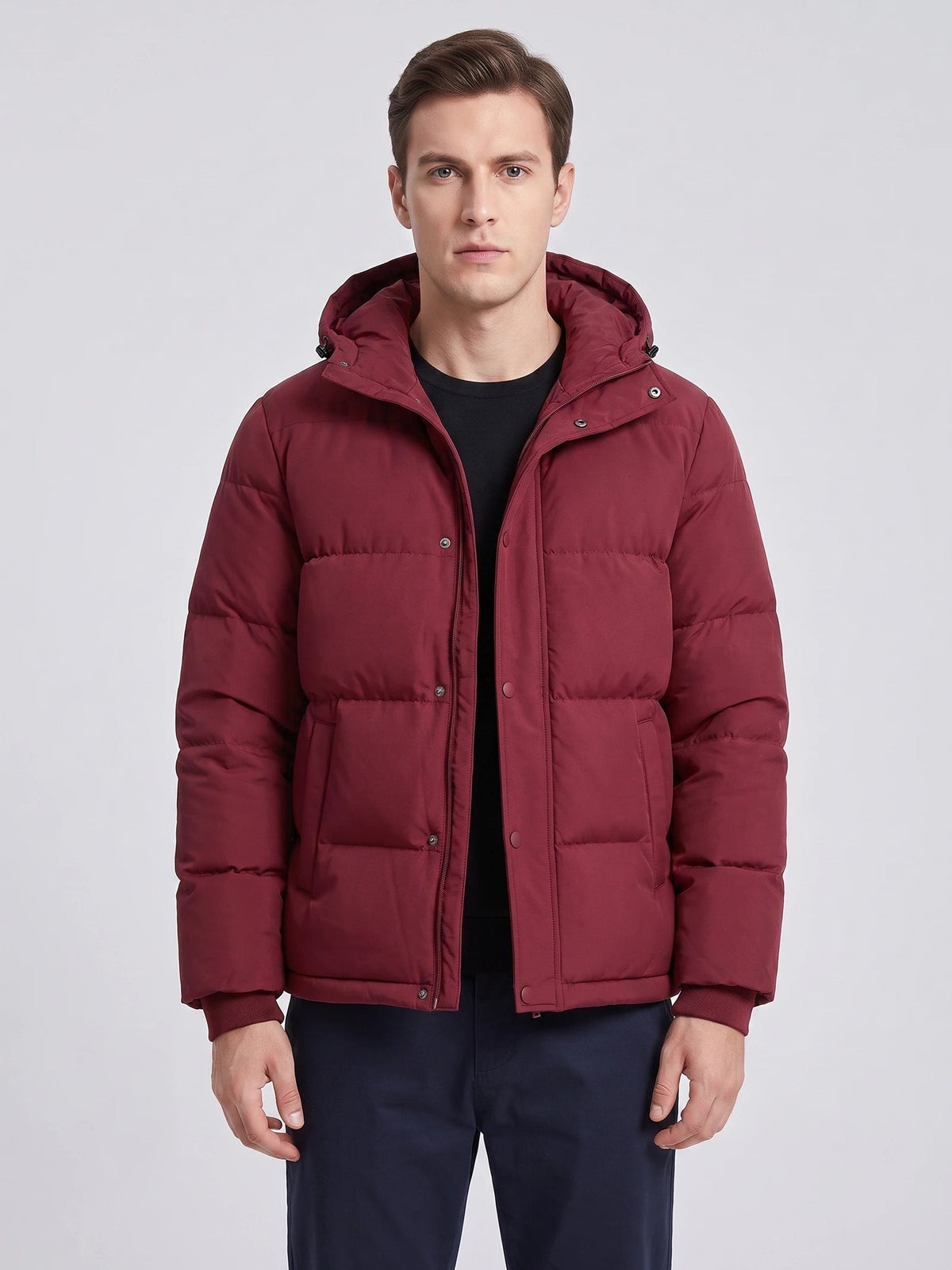 Men's Hooded Puffer Jacket, Water-Resistant Thermal Winter Coat