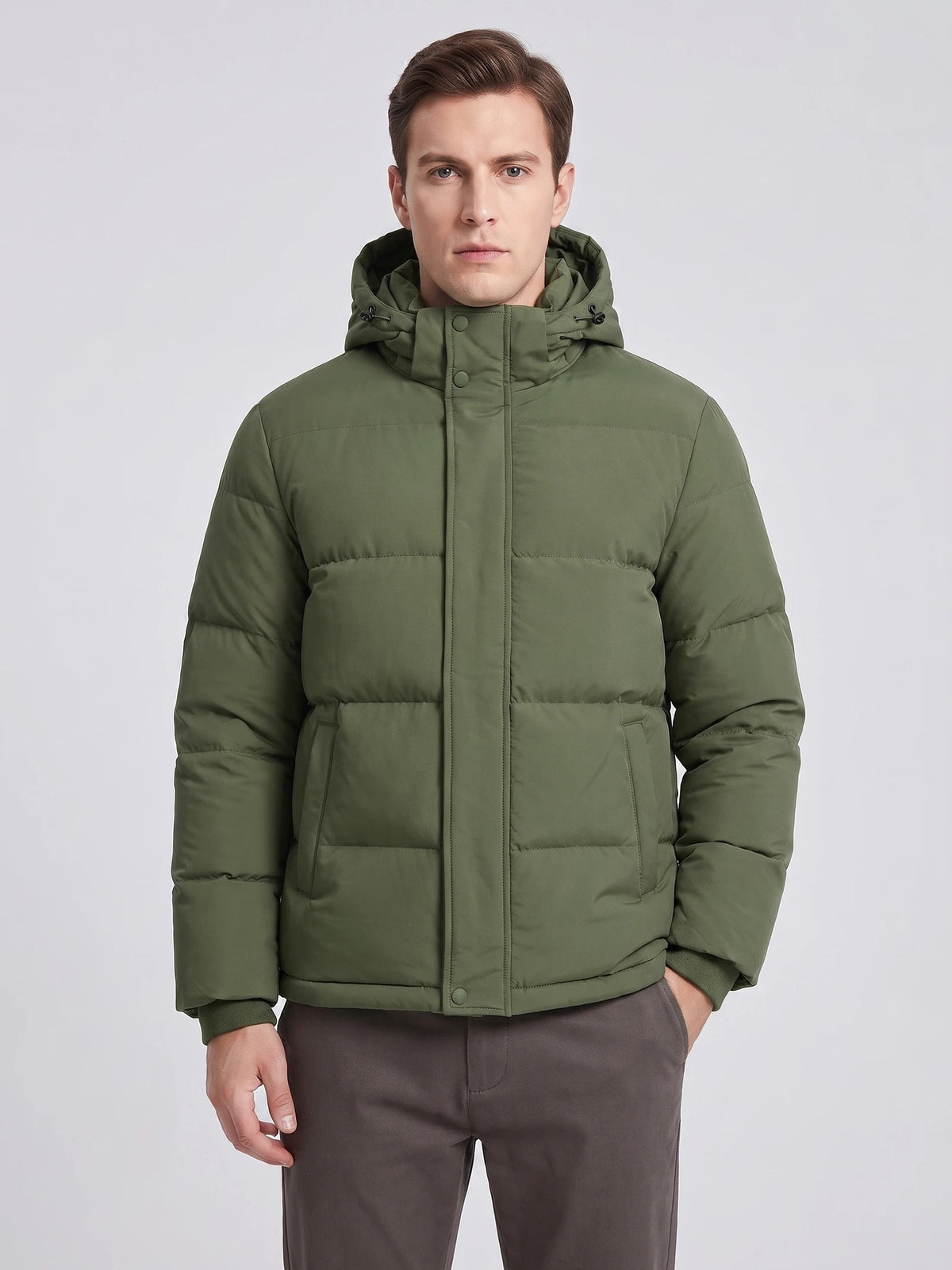 Men's Hooded Puffer Jacket, Water-Resistant Thermal Winter Coat