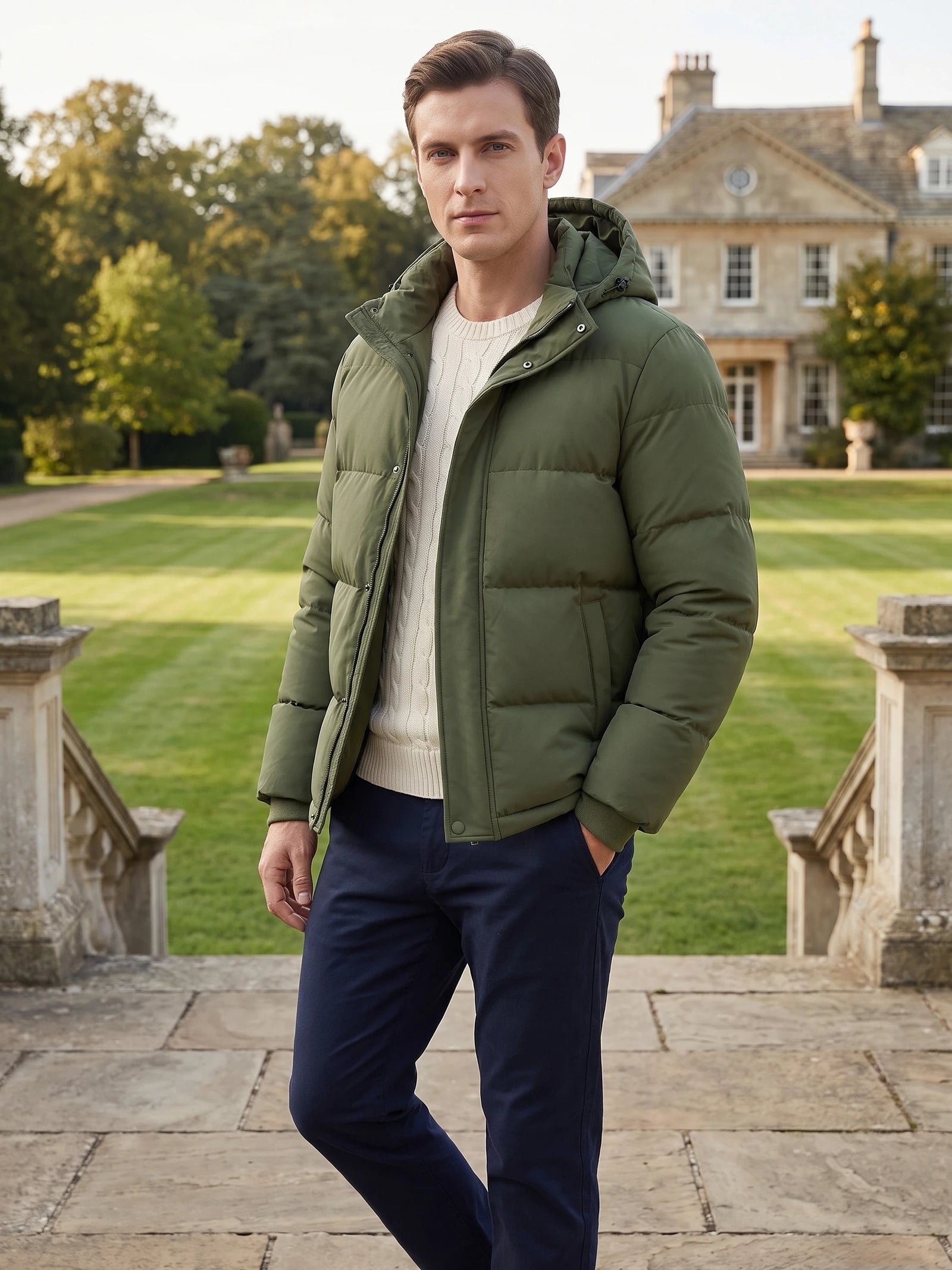 Men's Hooded Puffer Jacket, Water-Resistant Thermal Winter Coat