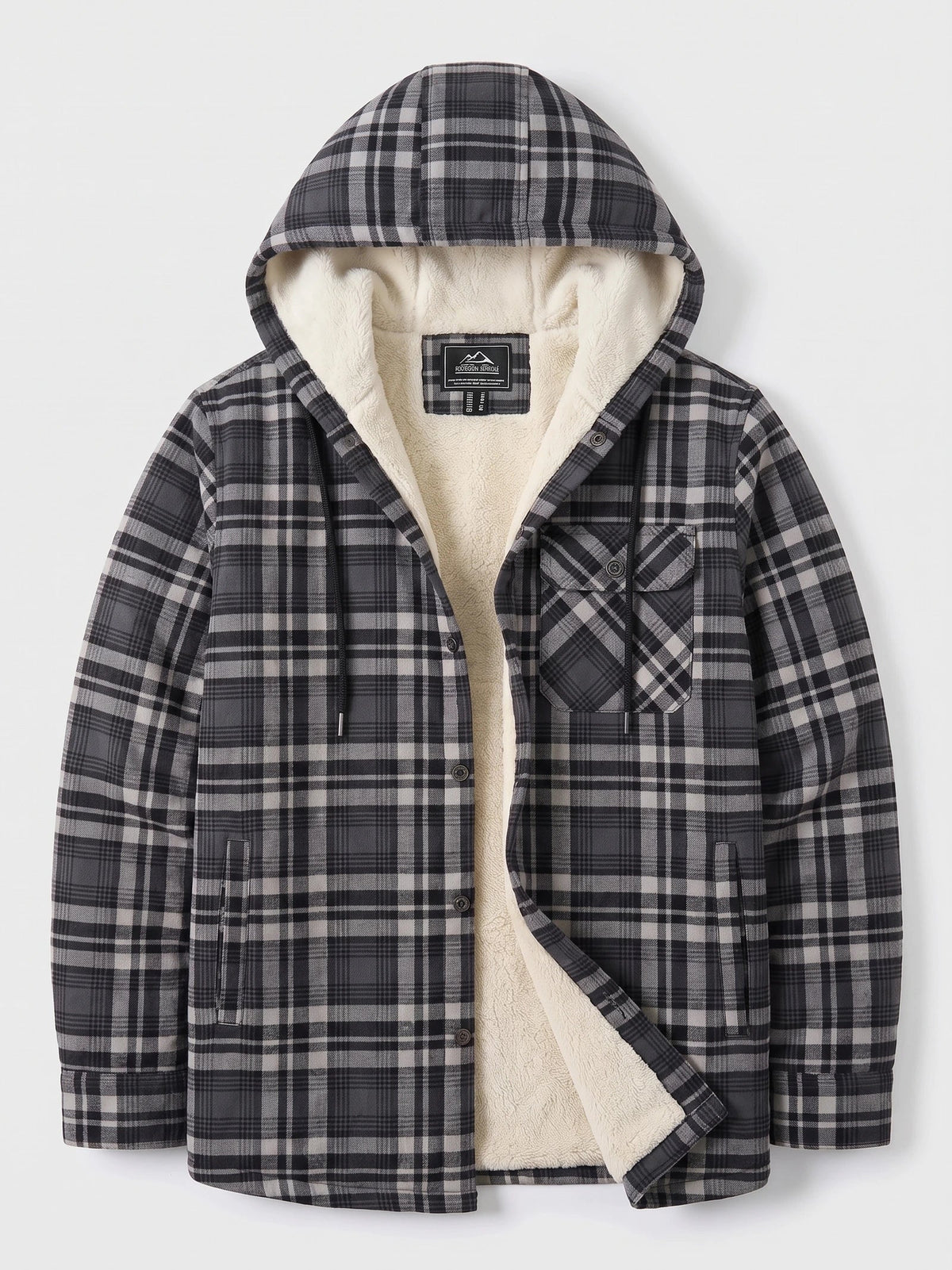 Men's Sherpa Lined Jacket, Hooded Check Button-Down Flannel Jacket