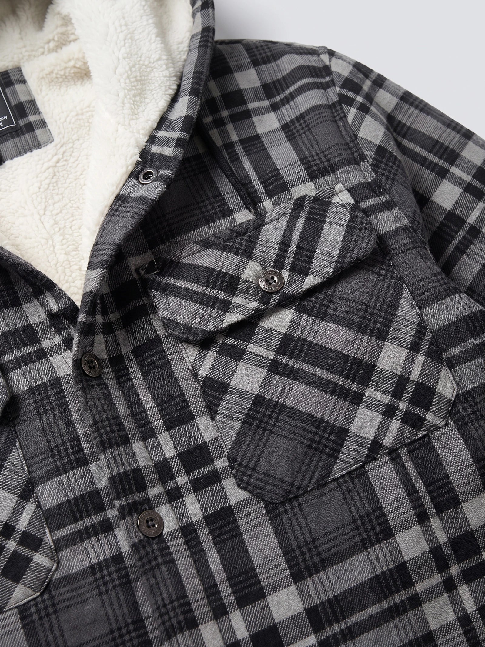 Men's Sherpa Lined Jacket, Hooded Check Button-Down Flannel Jacket
