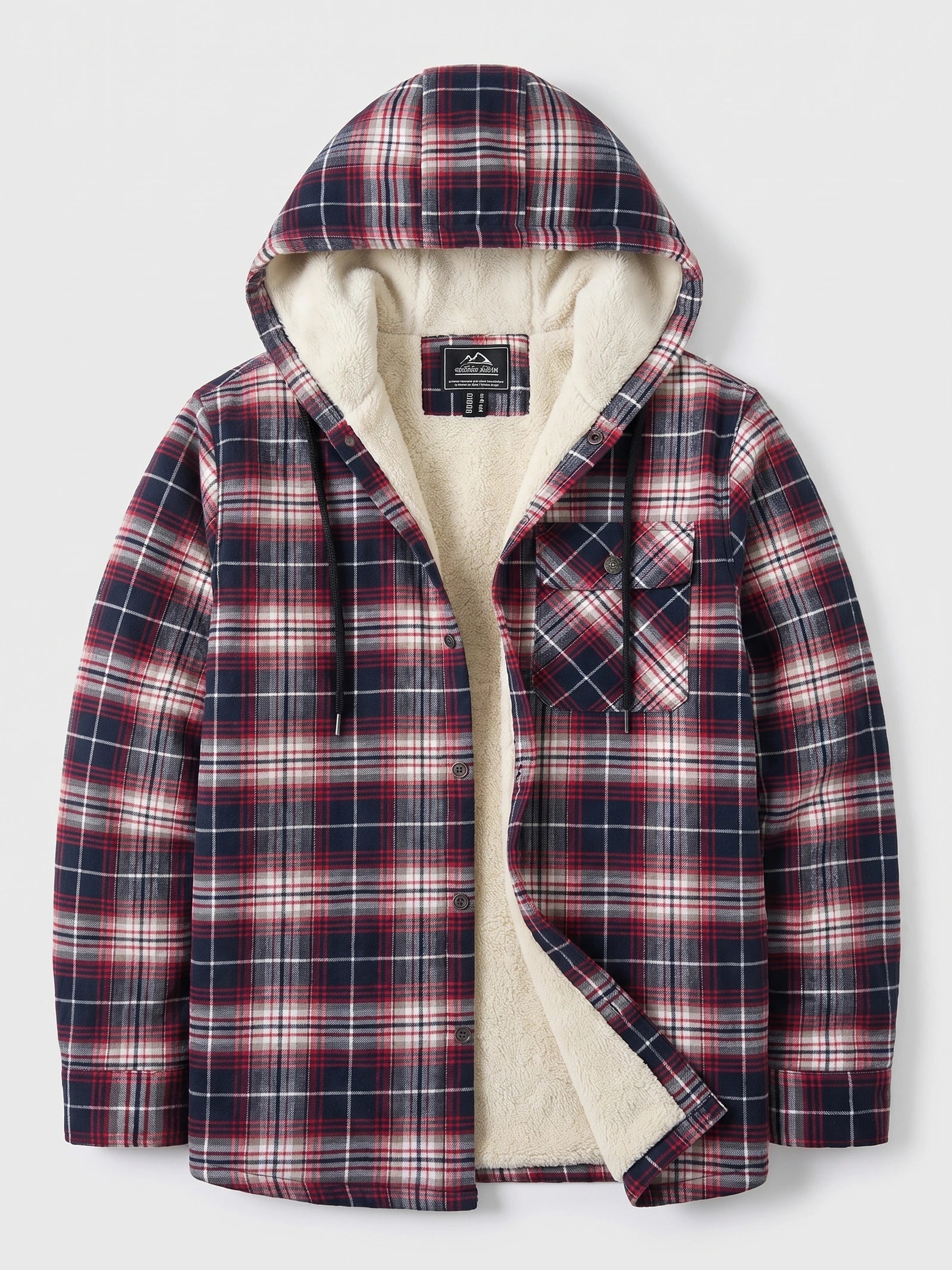 Men's Sherpa Lined Jacket, Hooded Check Button-Down Flannel Jacket