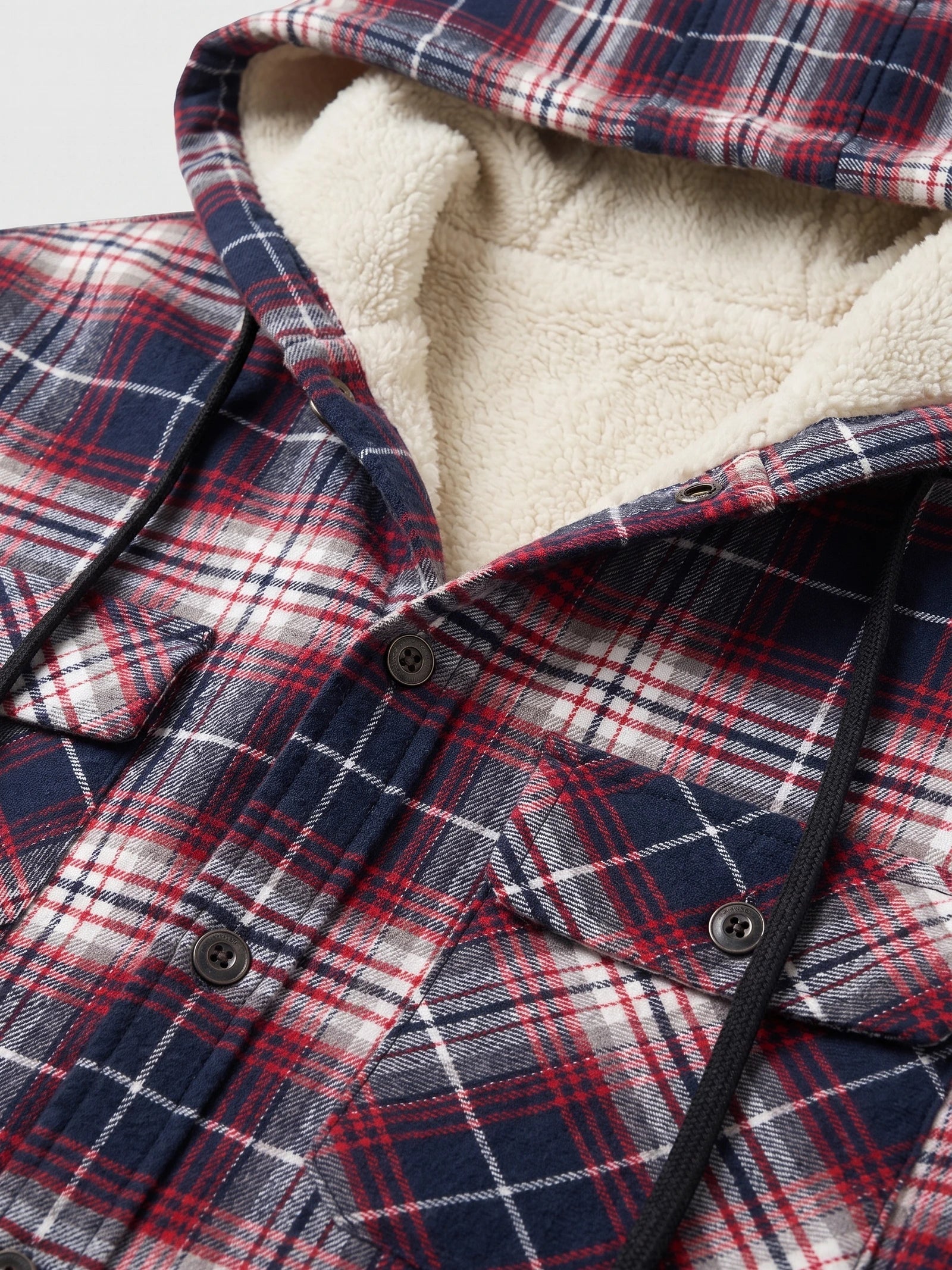 Men's Sherpa Lined Jacket, Hooded Check Button-Down Flannel Jacket