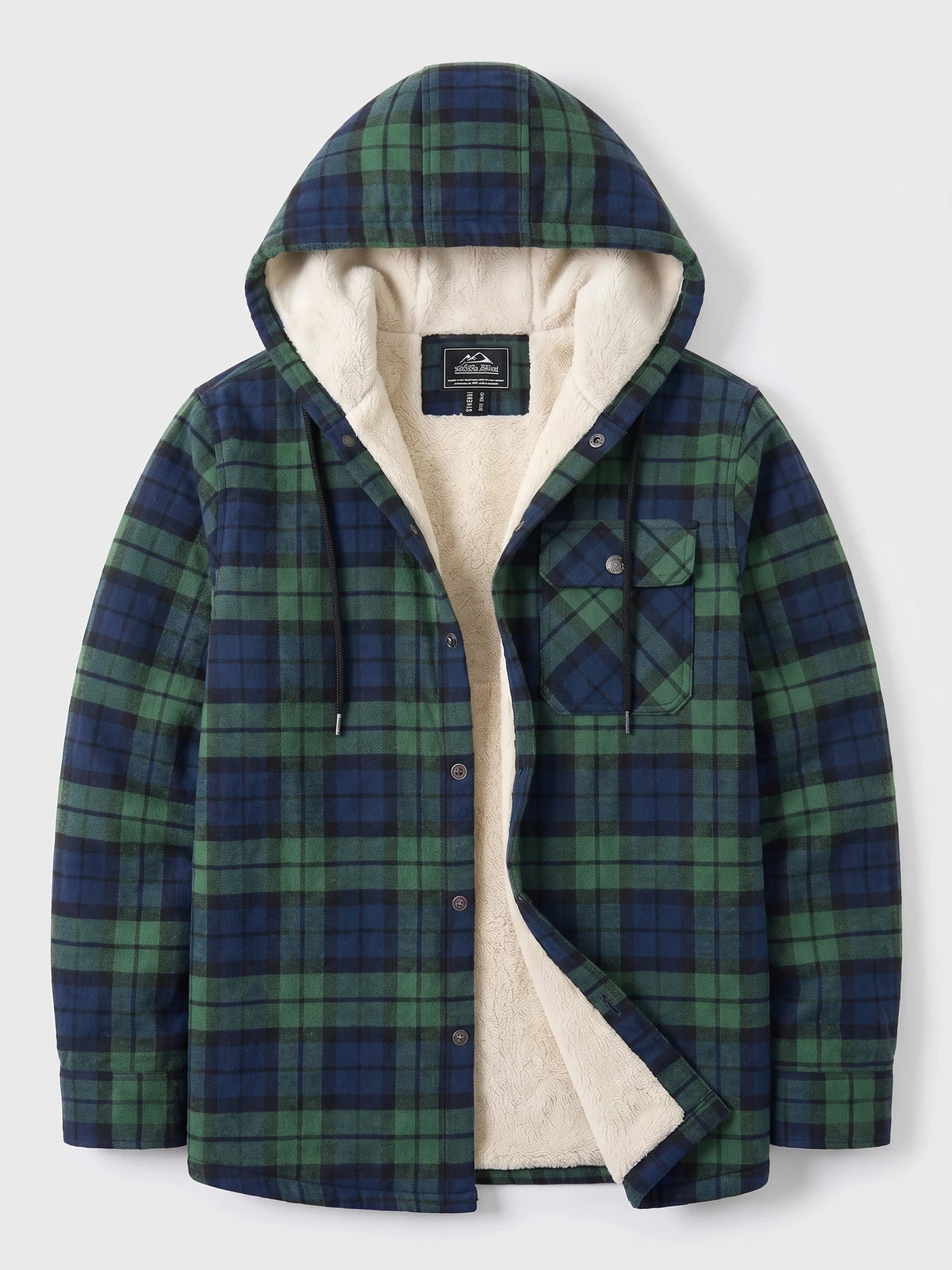 Men's Sherpa Lined Jacket, Hooded Check Button-Down Flannel Jacket