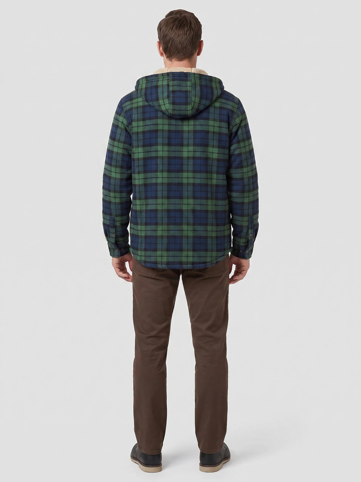 Men's Sherpa Lined Jacket, Hooded Check Button-Down Flannel Jacket