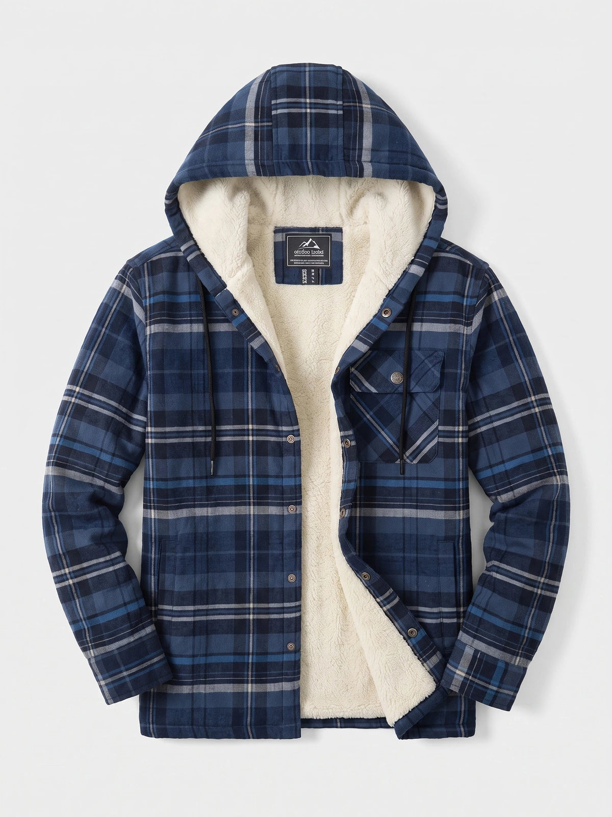 Men's Sherpa Lined Jacket, Hooded Check Button-Down Flannel Jacket