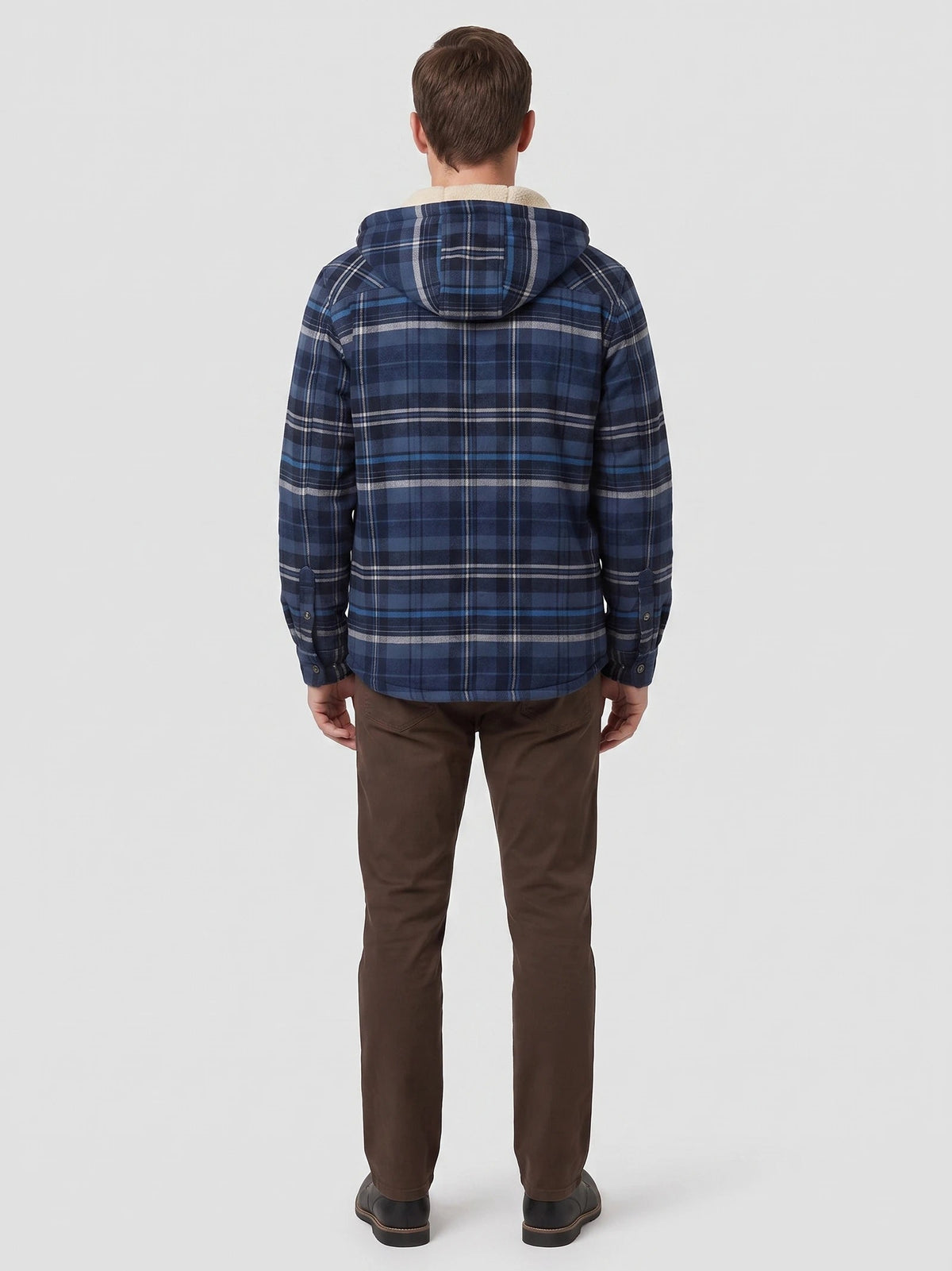 Men's Sherpa Lined Jacket, Hooded Check Button-Down Flannel Jacket
