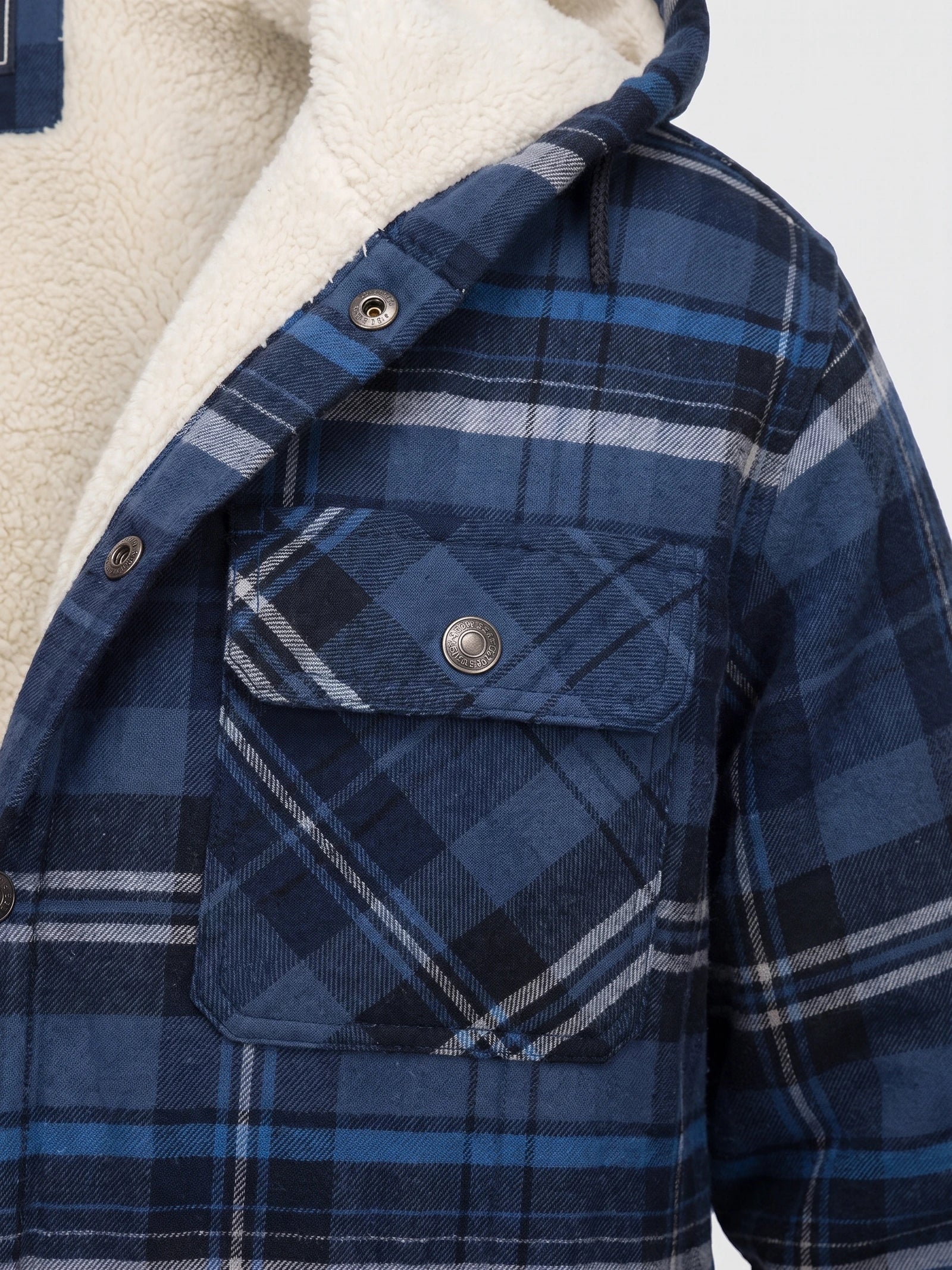 Men's Sherpa Lined Jacket, Hooded Check Button-Down Flannel Jacket
