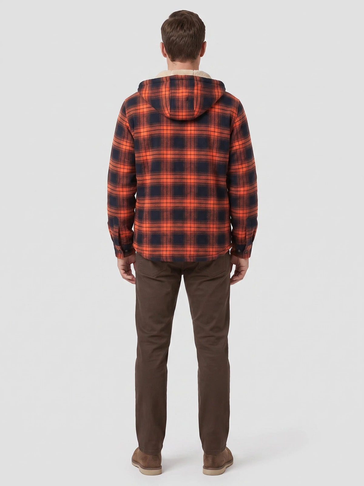 Men's Sherpa Lined Jacket, Hooded Check Button-Down Flannel Jacket