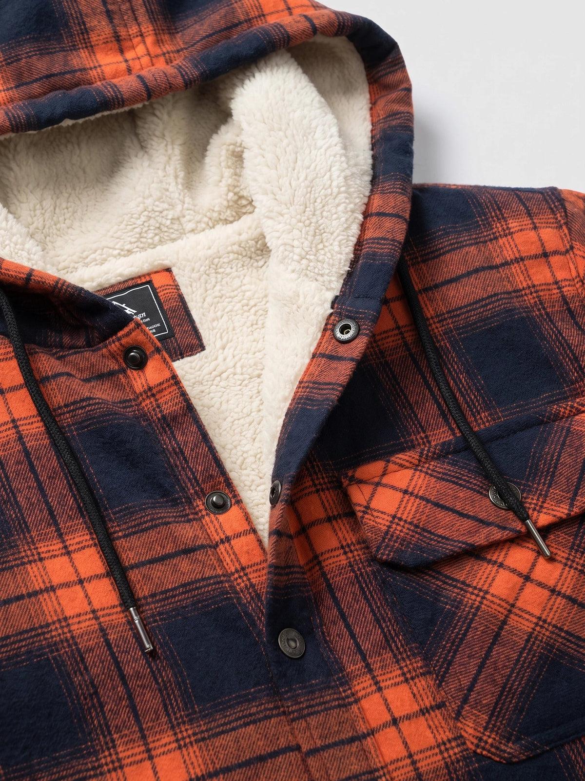 Men's Sherpa Lined Jacket, Hooded Check Button-Down Flannel Jacket