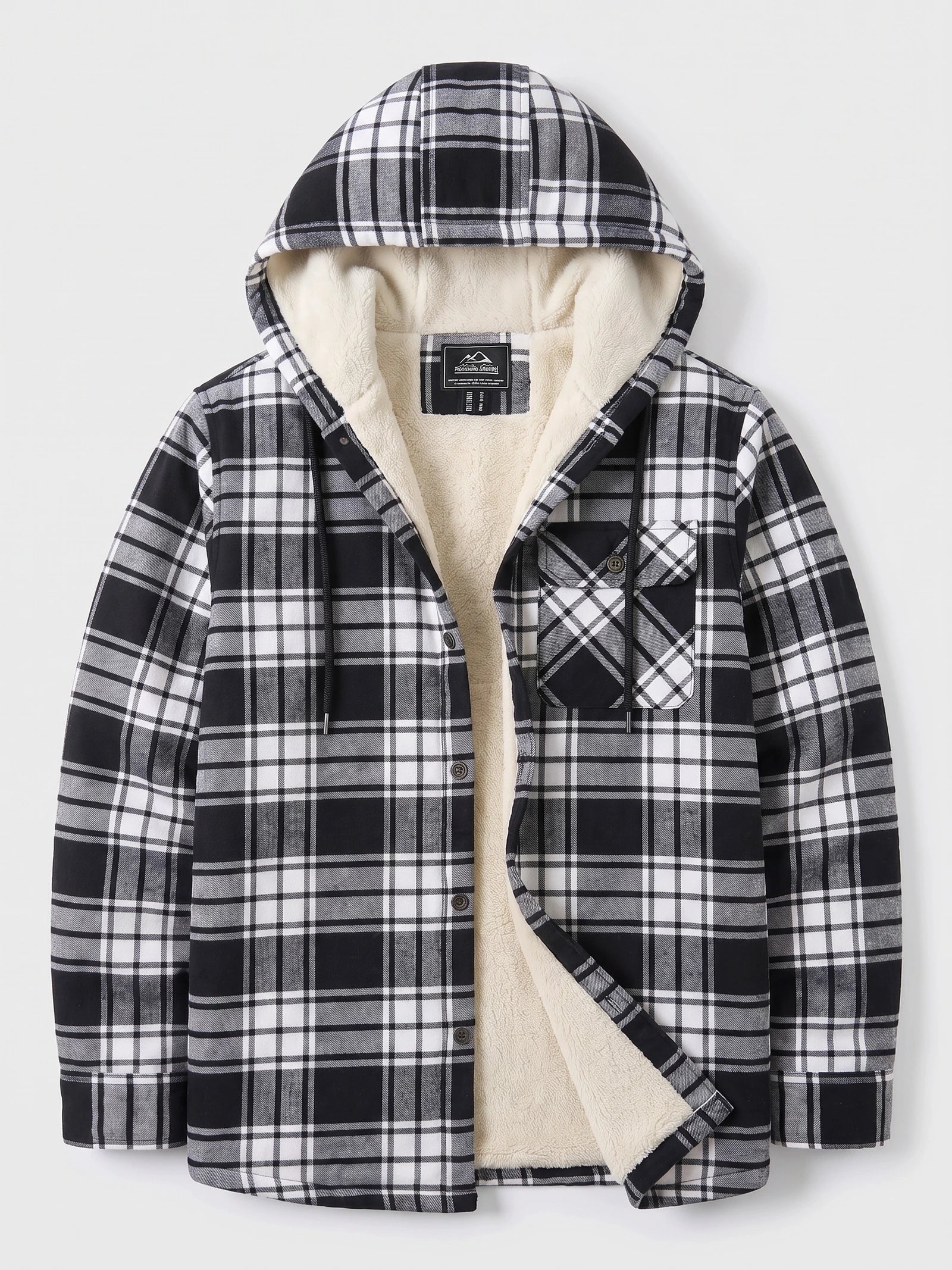 Men's Sherpa Lined Jacket, Hooded Check Button-Down Flannel Jacket