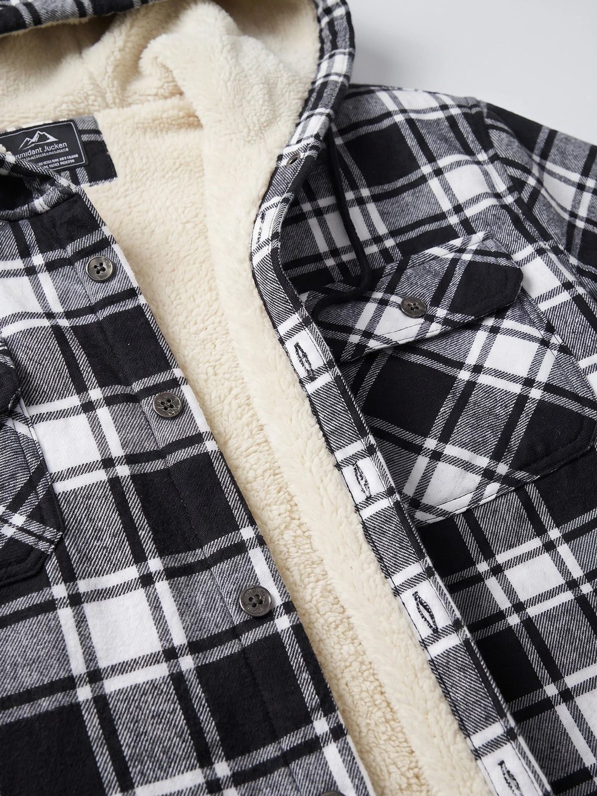 Men's Sherpa Lined Jacket, Hooded Check Button-Down Flannel Jacket