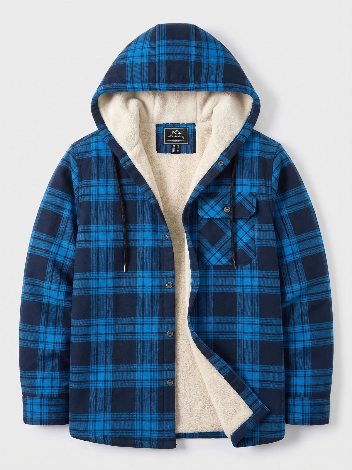 Men's Sherpa Lined Jacket, Hooded Check Button-Down Flannel Jacket