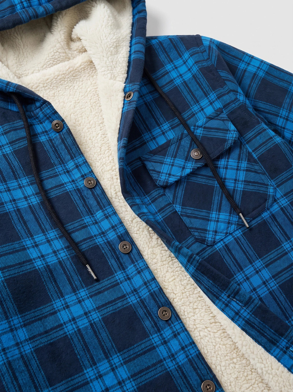 Men's Sherpa Lined Jacket, Hooded Check Button-Down Flannel Jacket