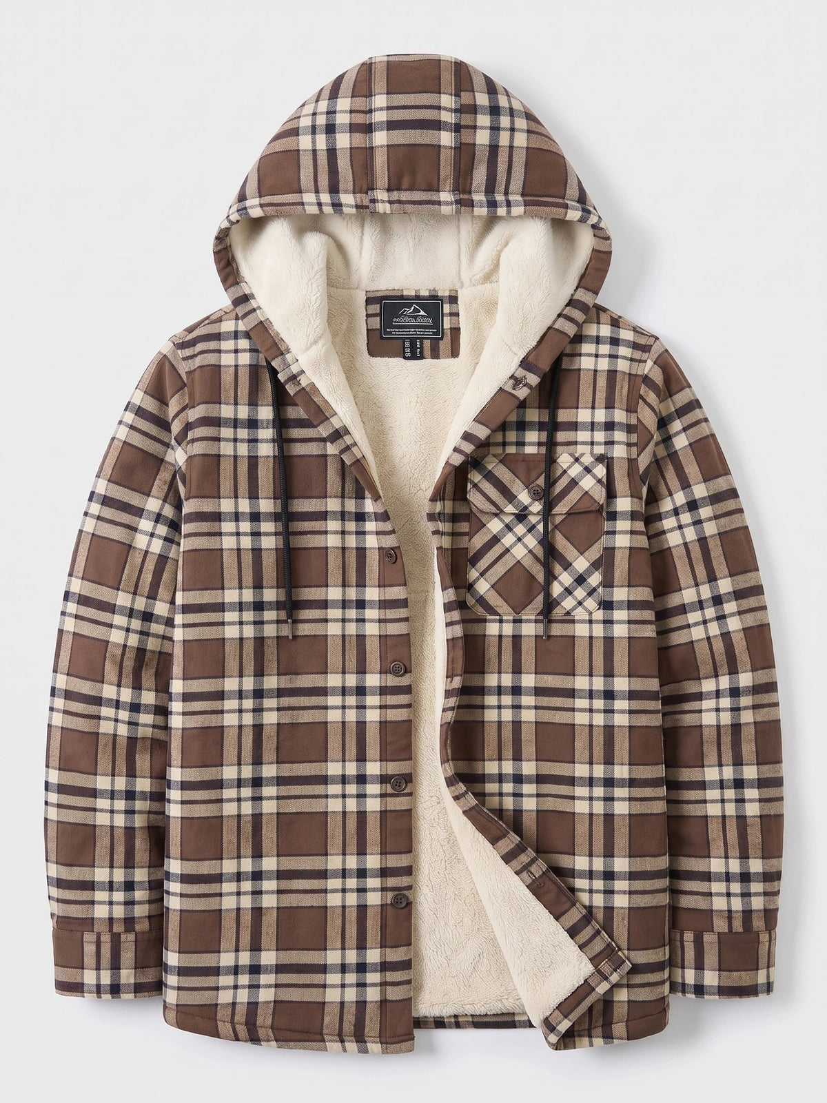 Men's Sherpa Lined Jacket, Hooded Check Button-Down Flannel Jacket