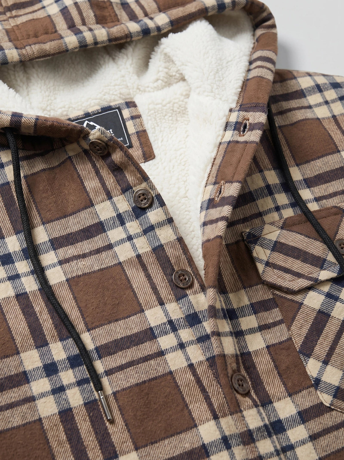 Men's Sherpa Lined Jacket, Hooded Check Button-Down Flannel Jacket