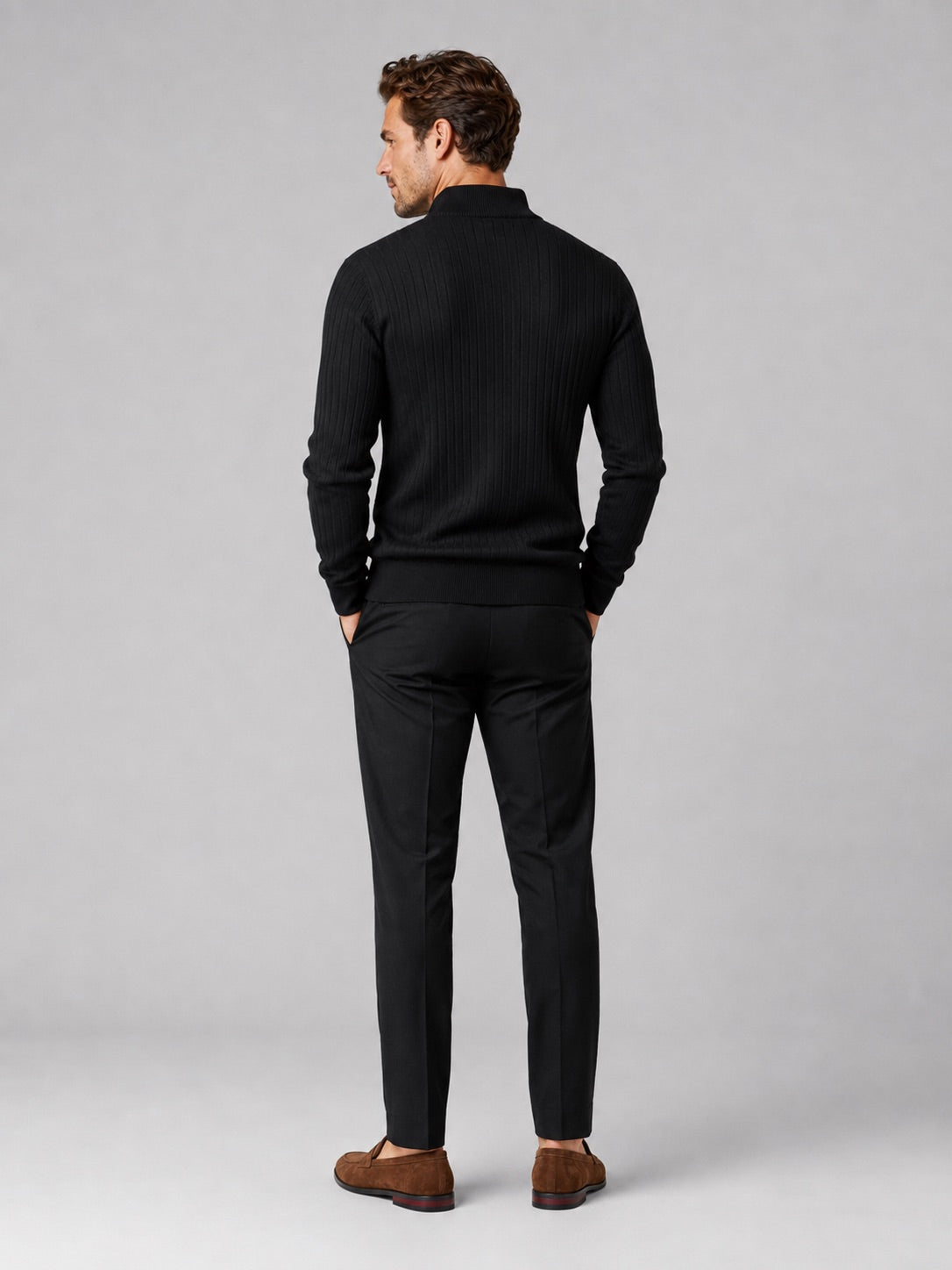Men’s Quarter Zip Pullover Jumper Stand Collar Warm Cotton Knit Autumn Winter Top for Business Casual and Everyday Wear