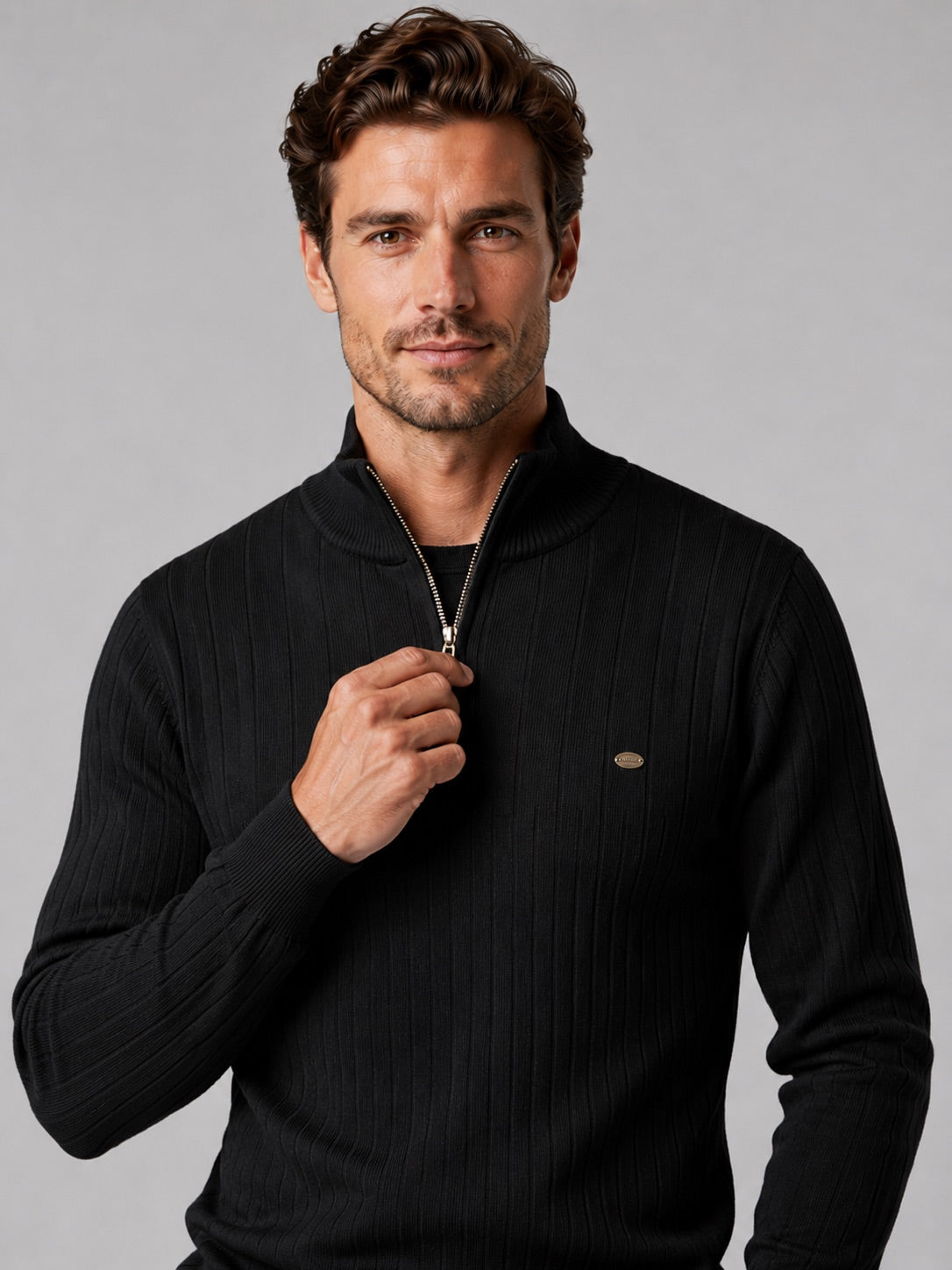 Men’s Quarter Zip Pullover Jumper Stand Collar Warm Cotton Knit Autumn Winter Top for Business Casual and Everyday Wear