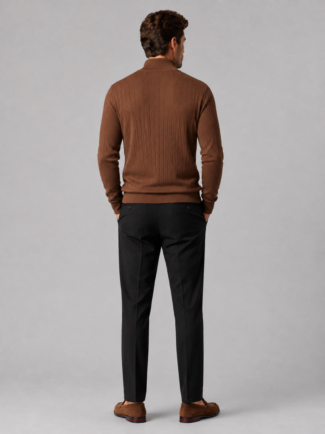 Men’s Quarter Zip Pullover Jumper Stand Collar Warm Cotton Knit Autumn Winter Top for Business Casual and Everyday Wear