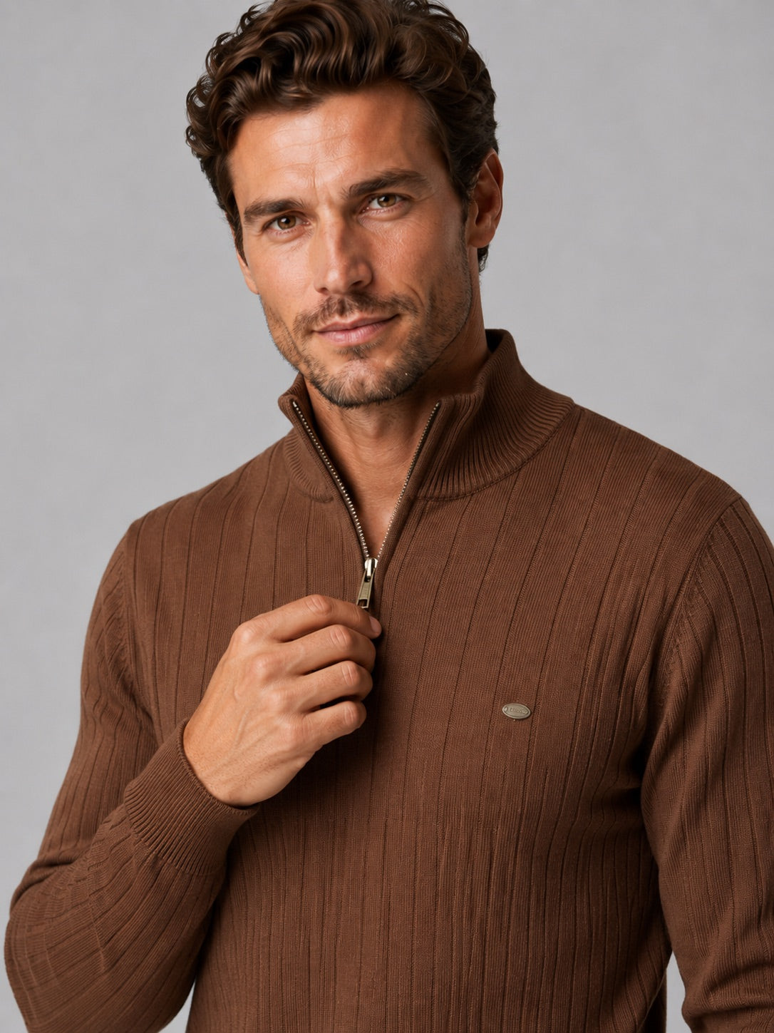 Men’s Quarter Zip Pullover Jumper Stand Collar Warm Cotton Knit Autumn Winter Top for Business Casual and Everyday Wear