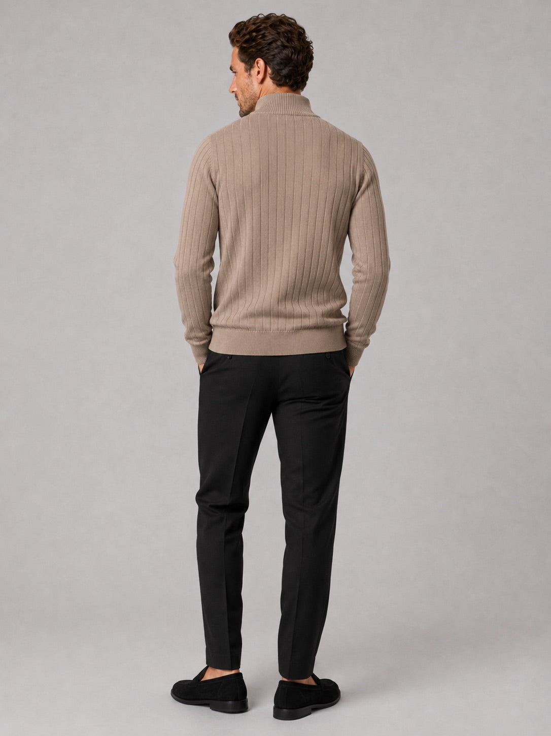 Men’s Quarter Zip Pullover Jumper Stand Collar Warm Cotton Knit Autumn Winter Top for Business Casual and Everyday Wear