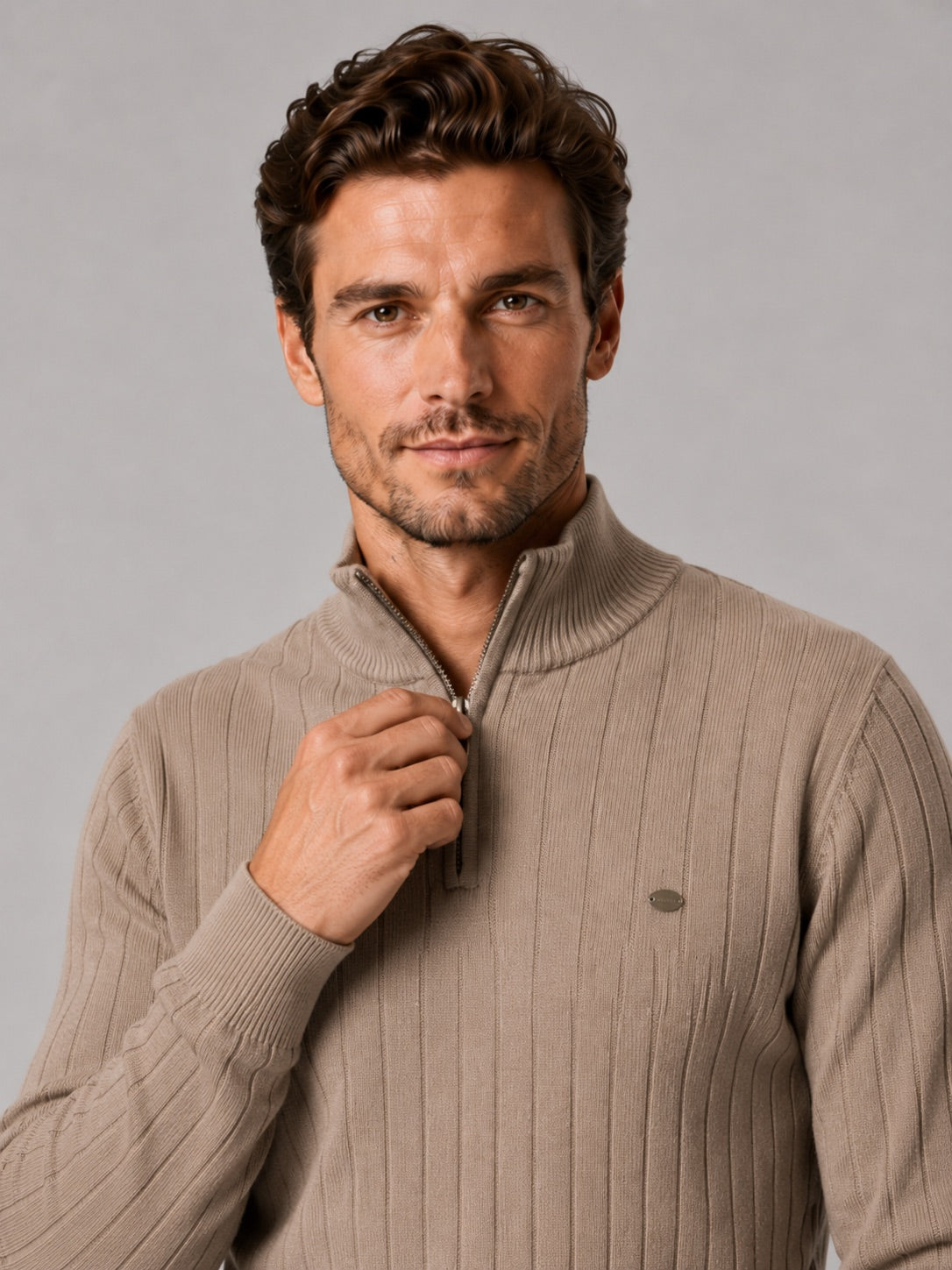 Men’s Quarter Zip Pullover Jumper Stand Collar Warm Cotton Knit Autumn Winter Top for Business Casual and Everyday Wear