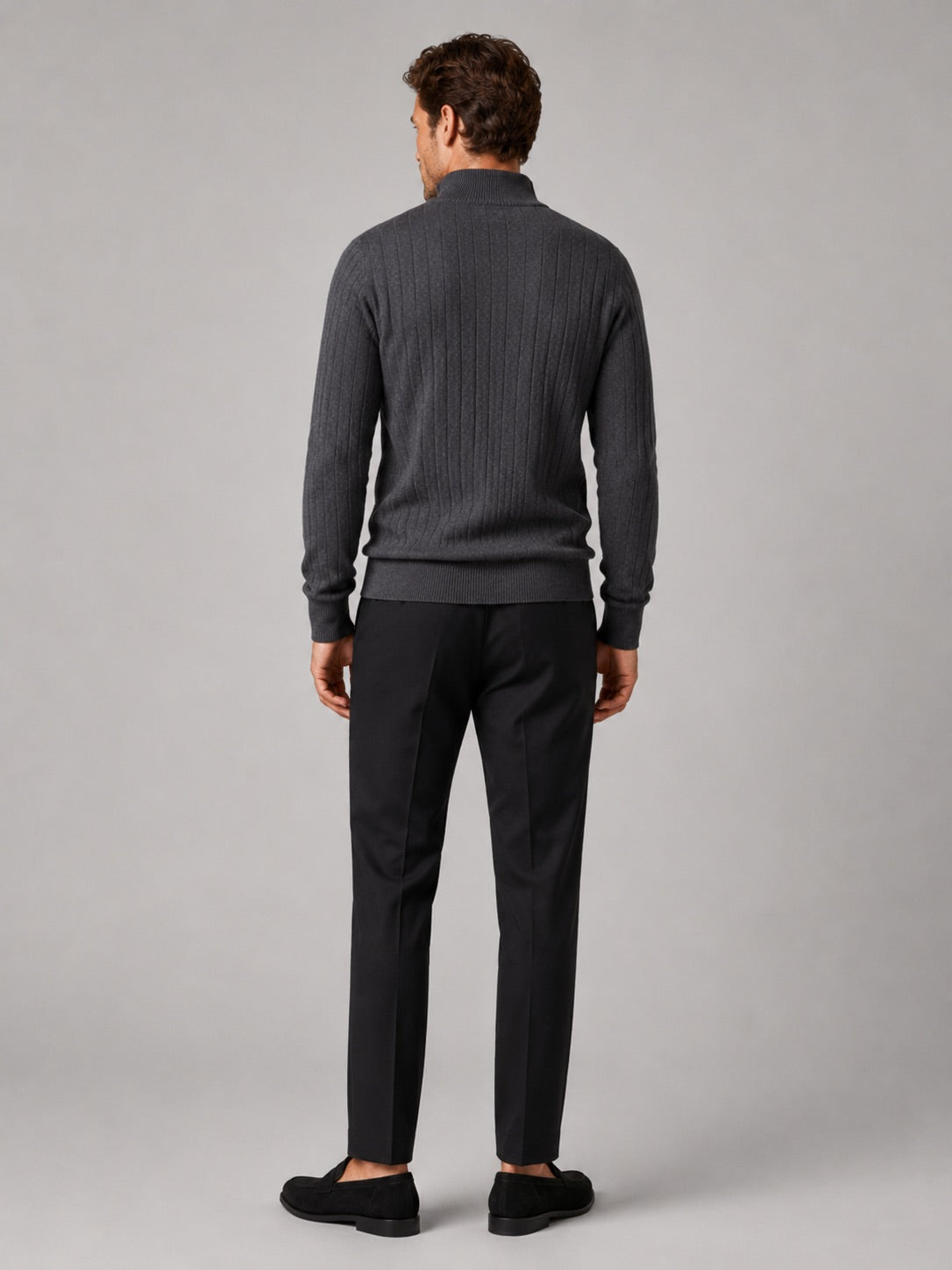 Men’s Quarter Zip Pullover Jumper Stand Collar Warm Cotton Knit Autumn Winter Top for Business Casual and Everyday Wear