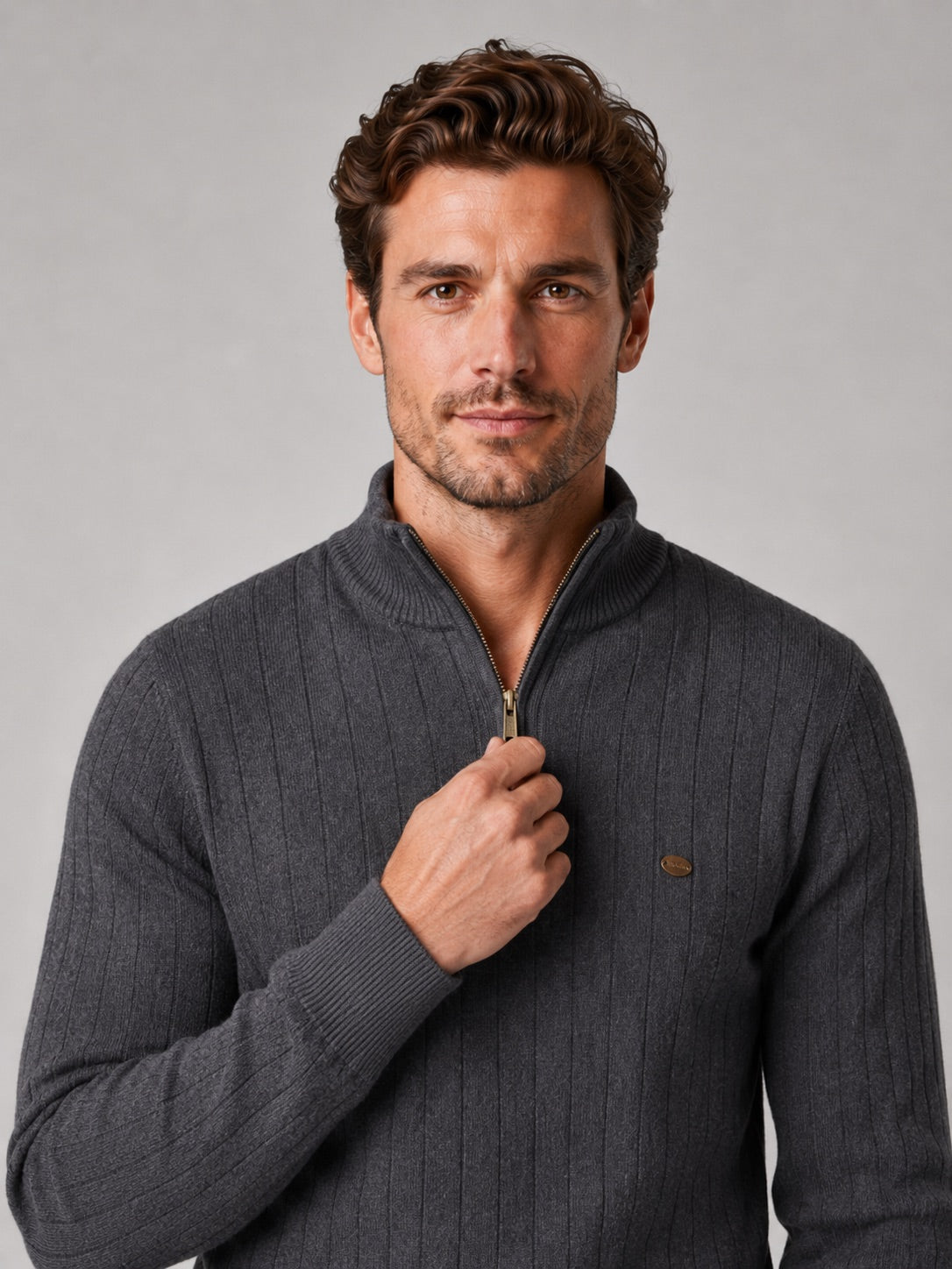 Men’s Quarter Zip Pullover Jumper Stand Collar Warm Cotton Knit Autumn Winter Top for Business Casual and Everyday Wear